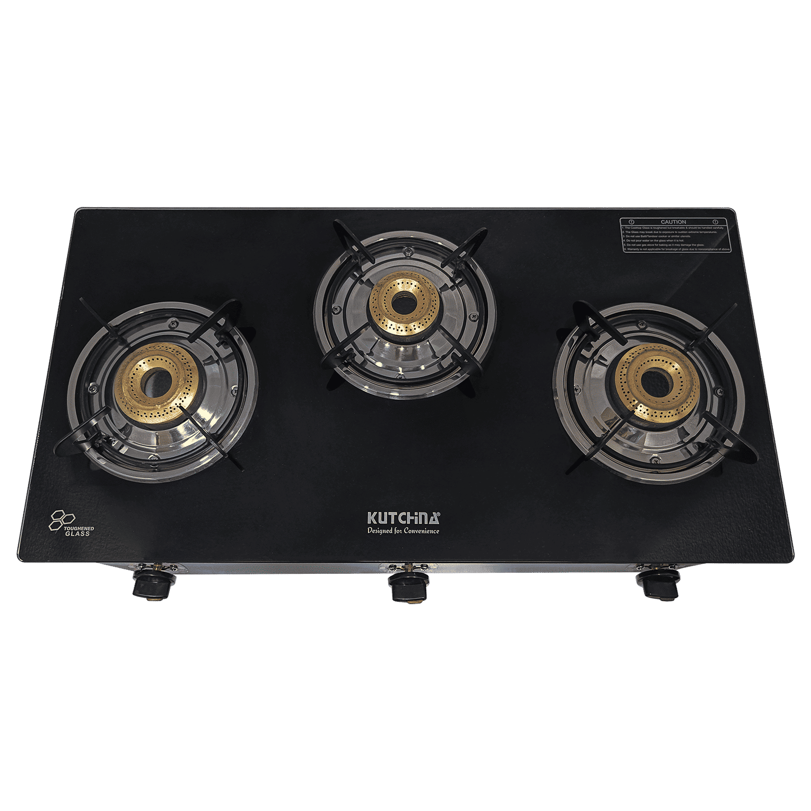 Kutchina CT ECO 3B Toughened Glass Top 3 Burner Manual Gas Stove (Euro Coated Thick Pan Support, Black)_1