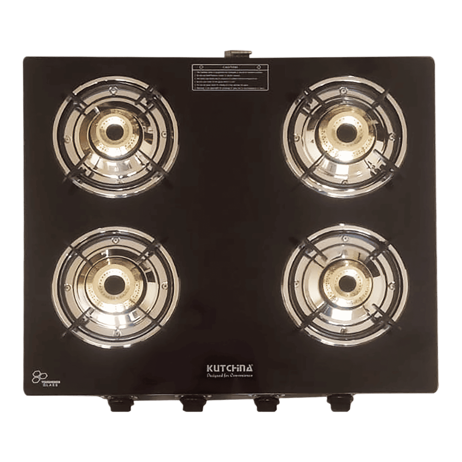 Kutchina CT ECO 4B Toughened Glass Top 4 Burner Manual Gas Stove (Euro Coated Thick Pan Support, Black)_1