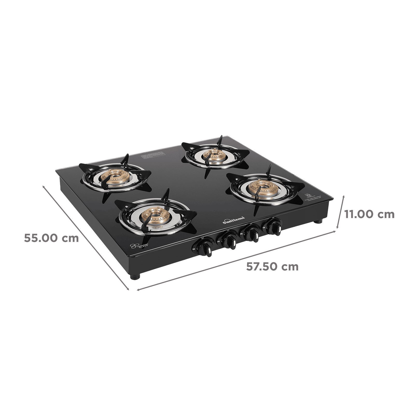 Sunflame Venza Toughened Glass Top 4 Burner Manual Gas Stove (Removable Drip Tray, Black)_2