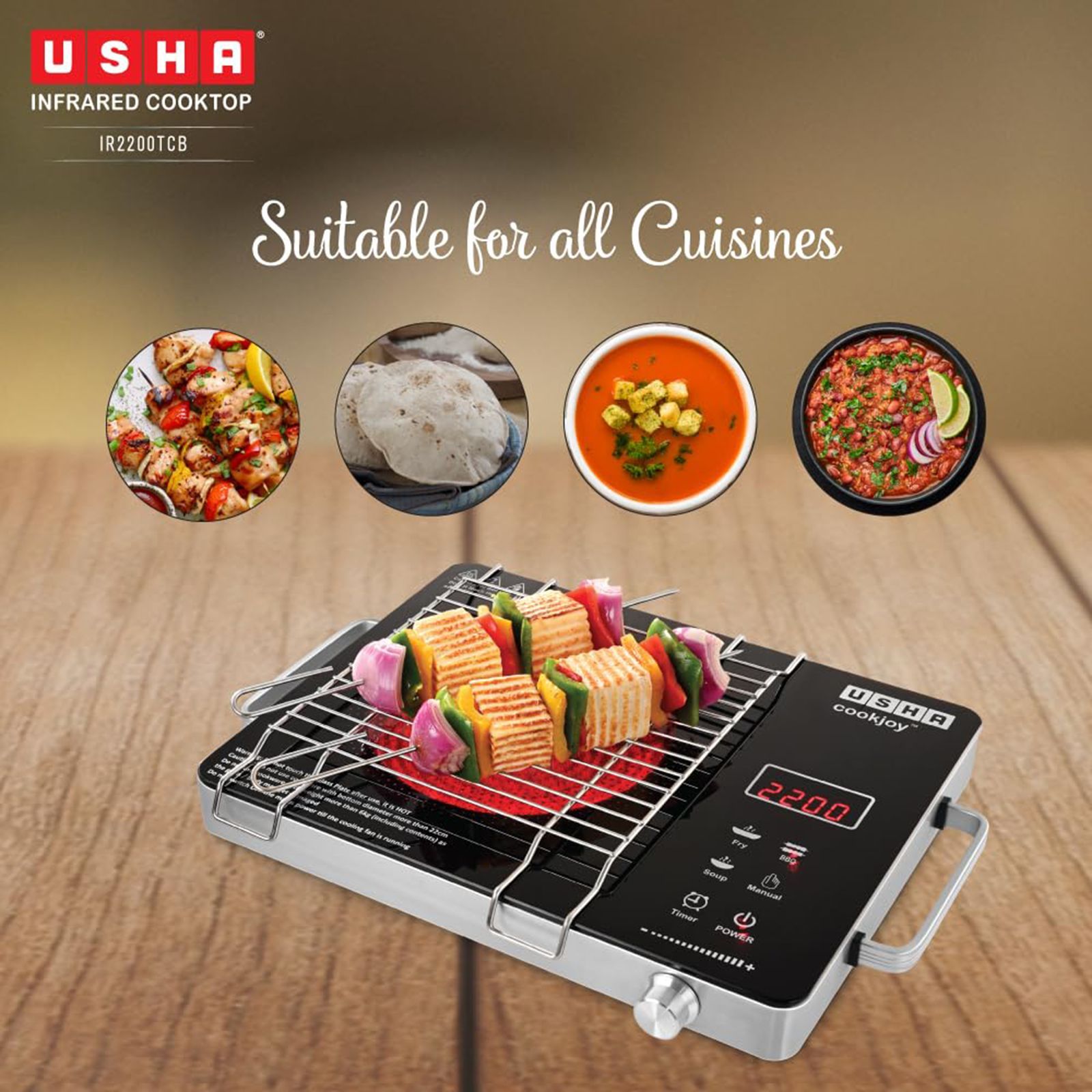 Usha Infrared 2200W Single Induction Cooktop with 4 Preset Menus_2
