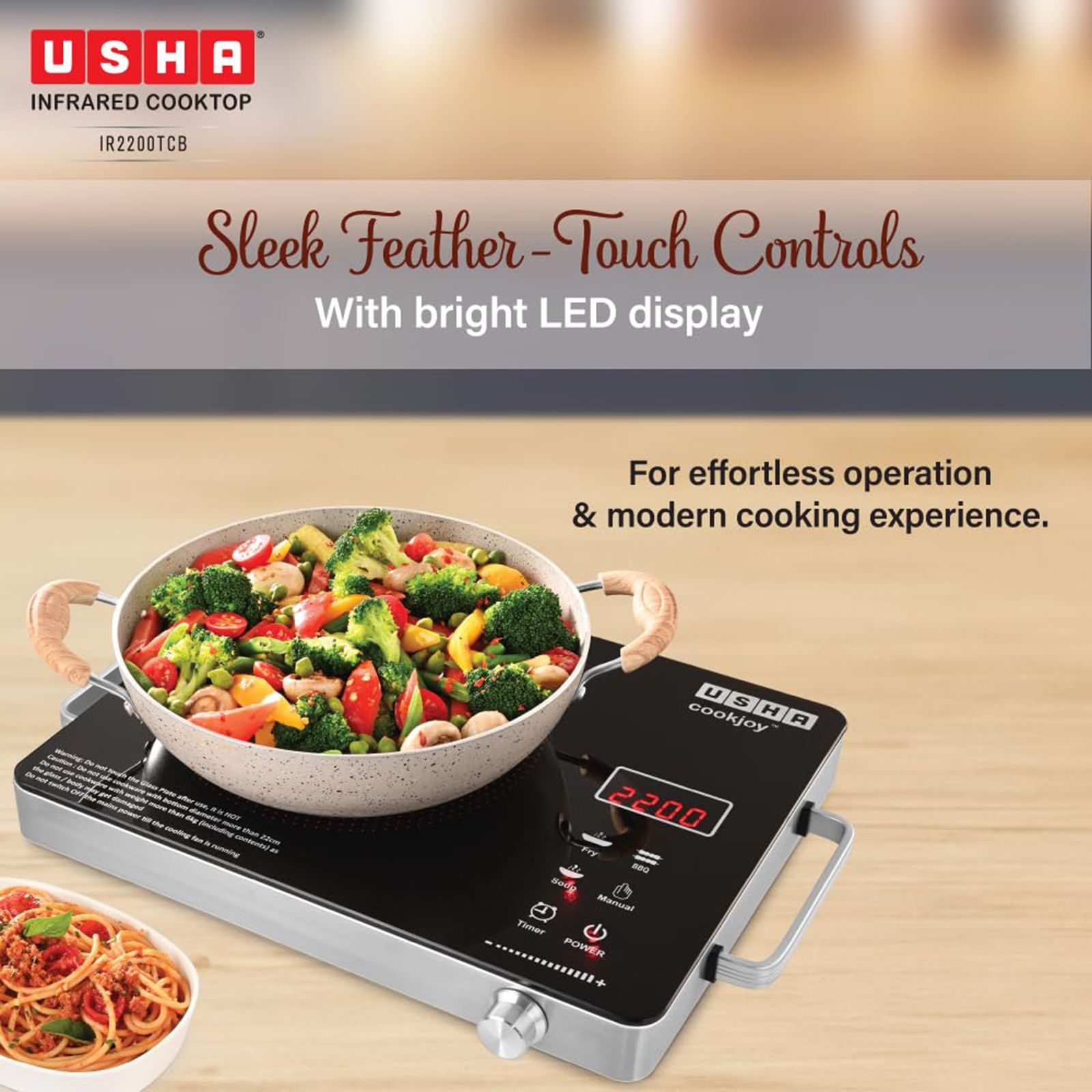 Usha Infrared 2200W Single Induction Cooktop with 4 Preset Menus_4