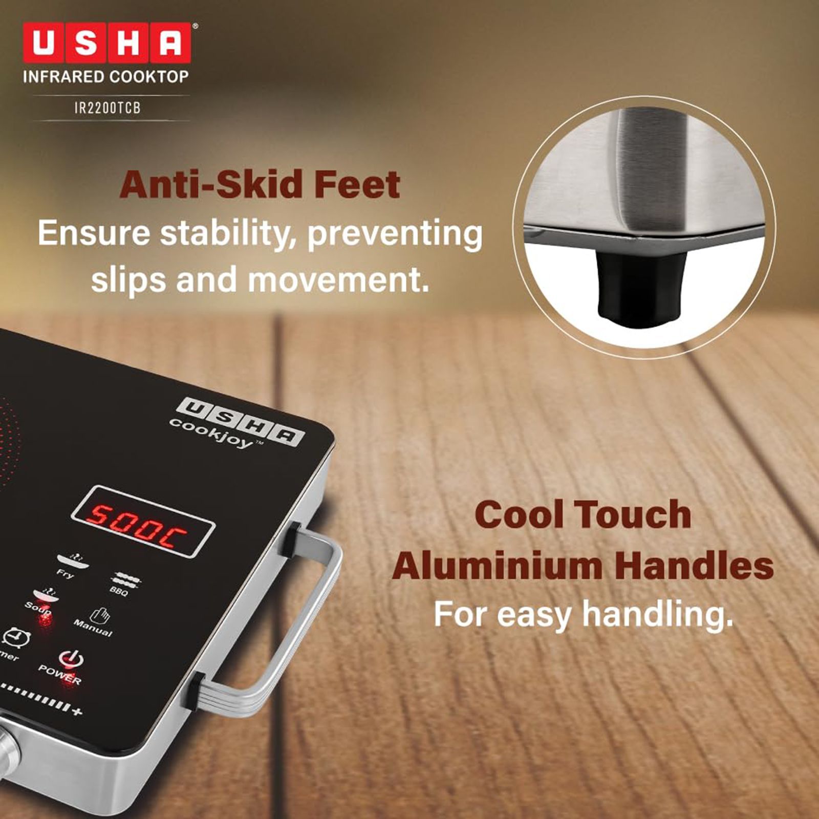 Usha Infrared 2200W Single Induction Cooktop with 4 Preset Menus_6