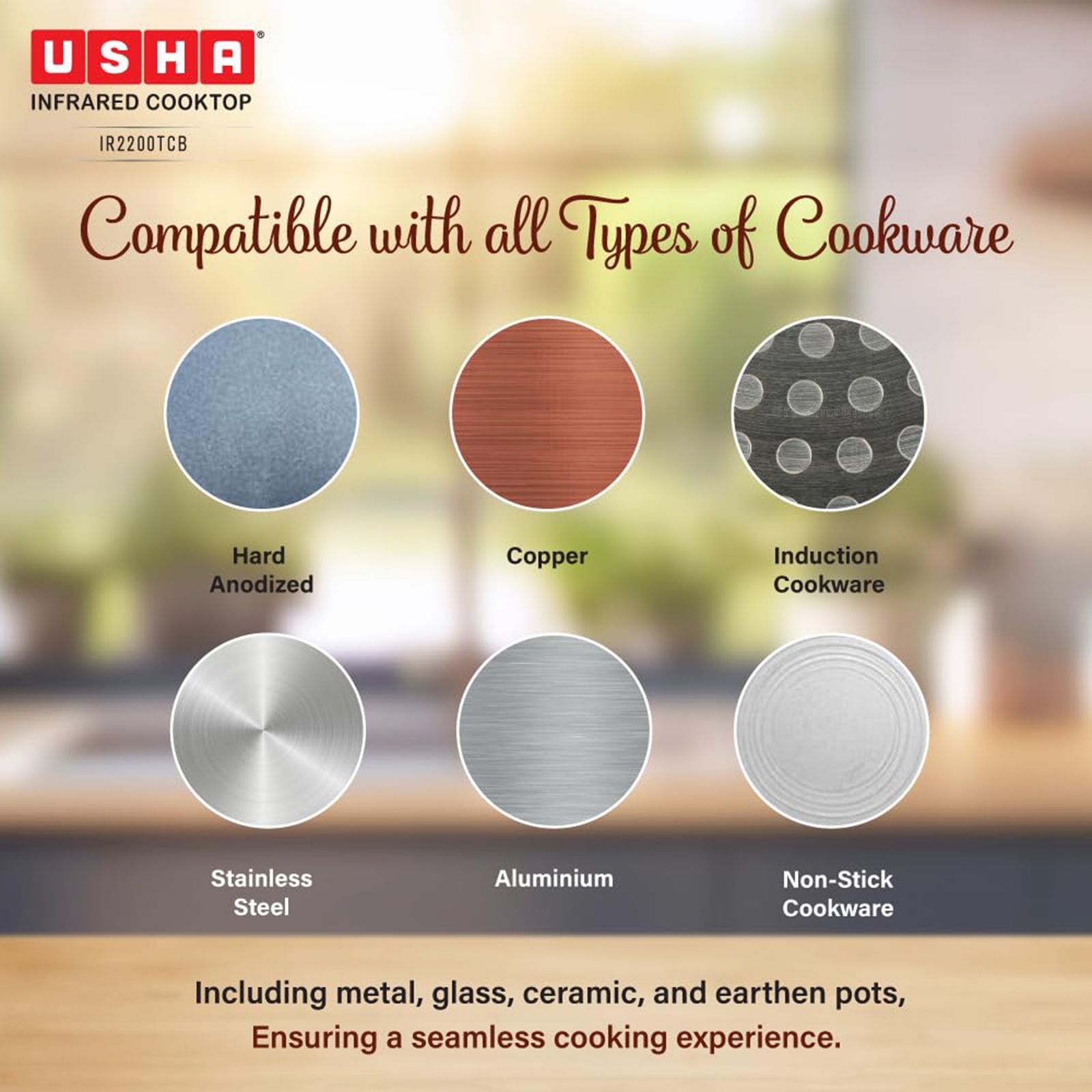 Usha Infrared 2200W Single Induction Cooktop with 4 Preset Menus_8