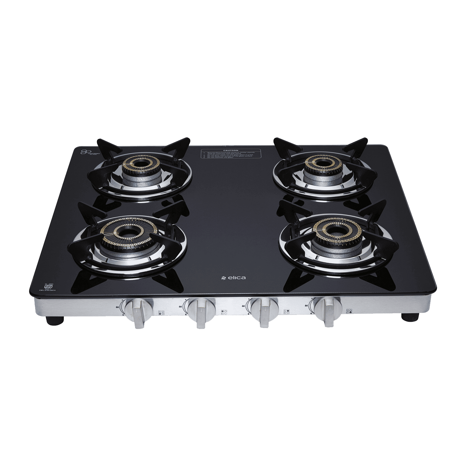 Elica SAPPHIRE SERIES Toughened Glass Top 4 Burner Manual Gas Stove (Heavy Duty, Black)_1