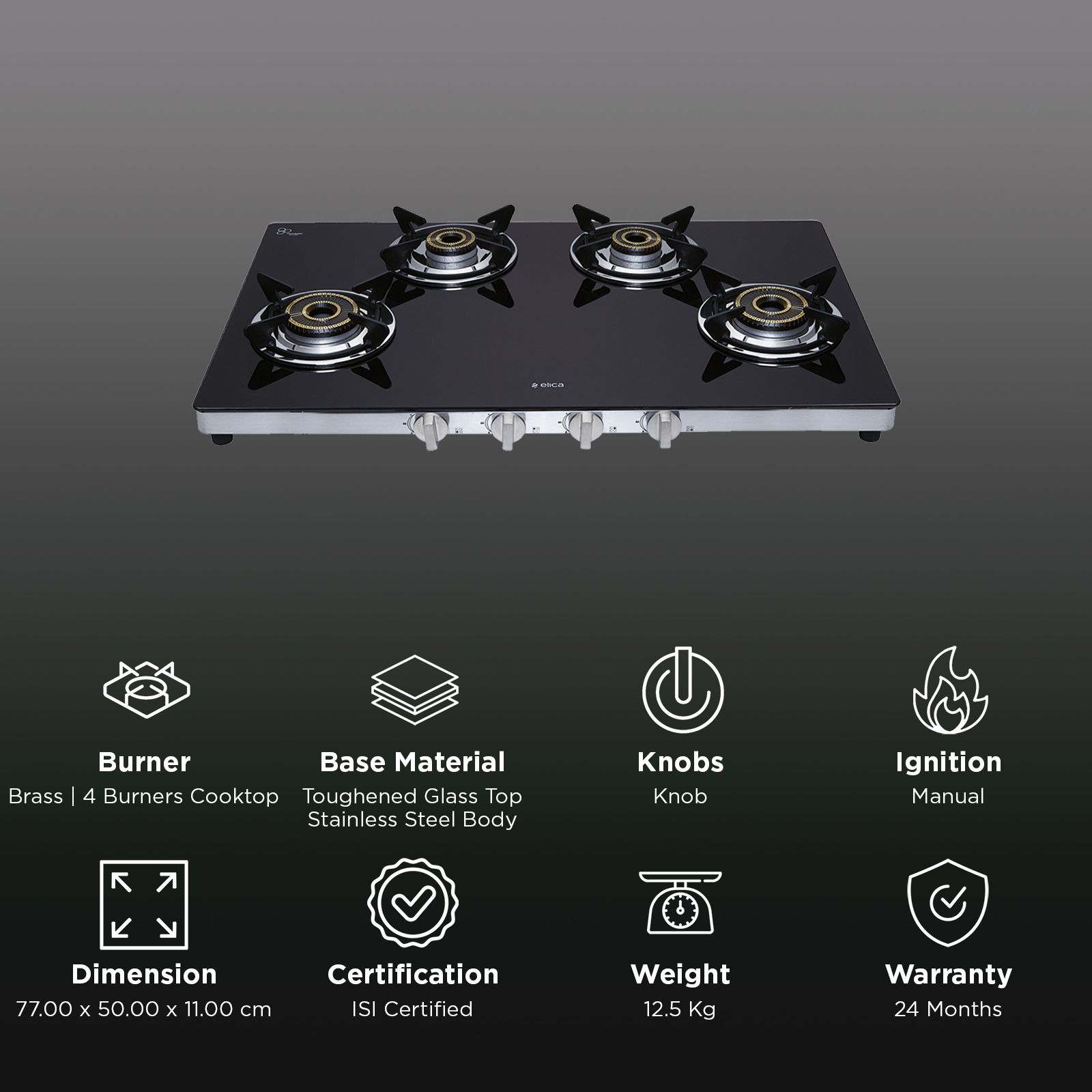 Elica SAPPHIRE 774 CT VETRO (DT SERIES) Toughened Glass Top 4 Burner Manual Gas Stove (Heavy Duty, Black) Elica SAPPHIRE 774 CT VETRO (DT SERIES) Toughened Glass Top 4 Burner Manual Gas Stove (Heavy Duty, Black)_3