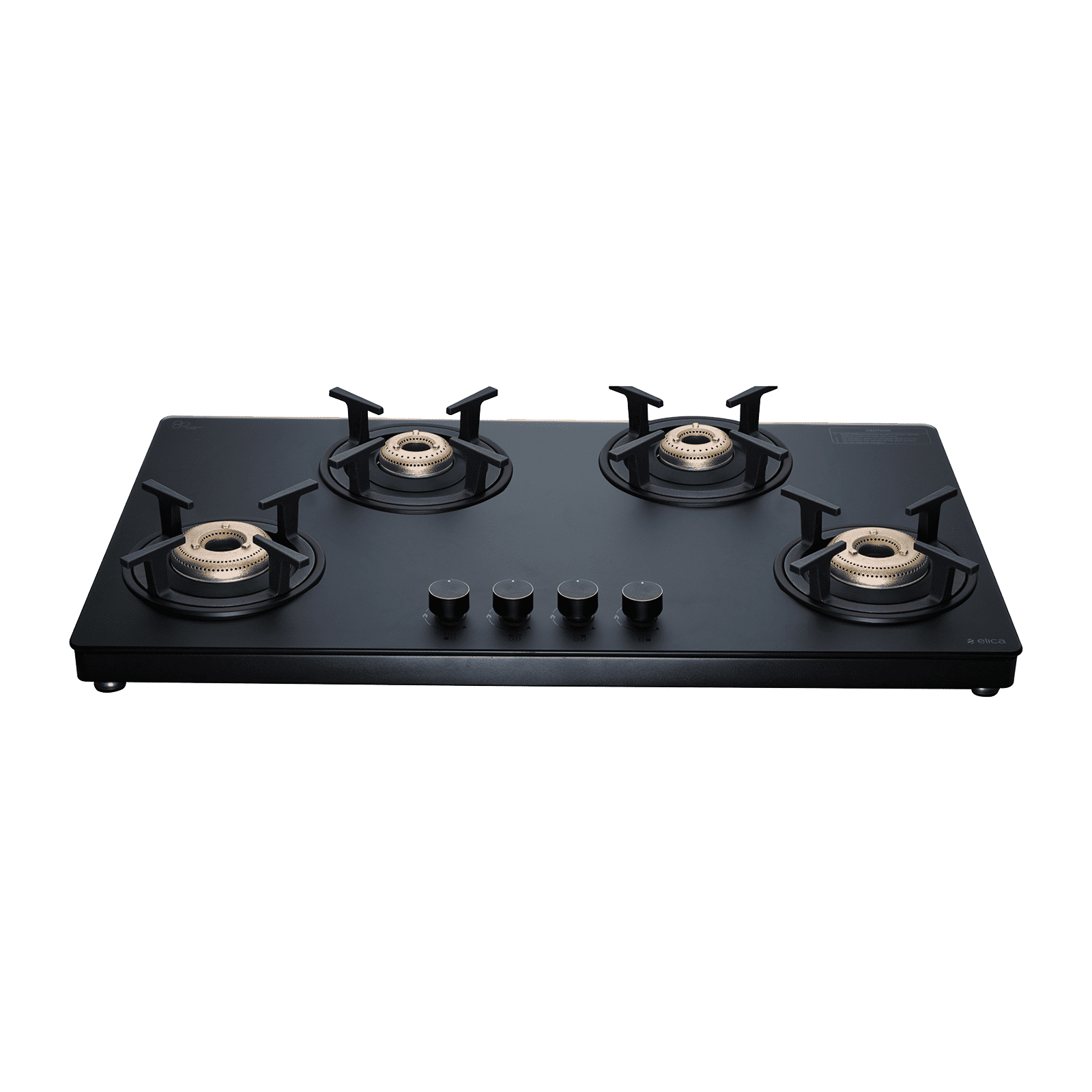 Elica MATT TKN 904 CT VETRO 2J BK SERIES Toughened Glass Top 4 Burner Manual Gas Stove (Ultra Slim Frame, Black)_1