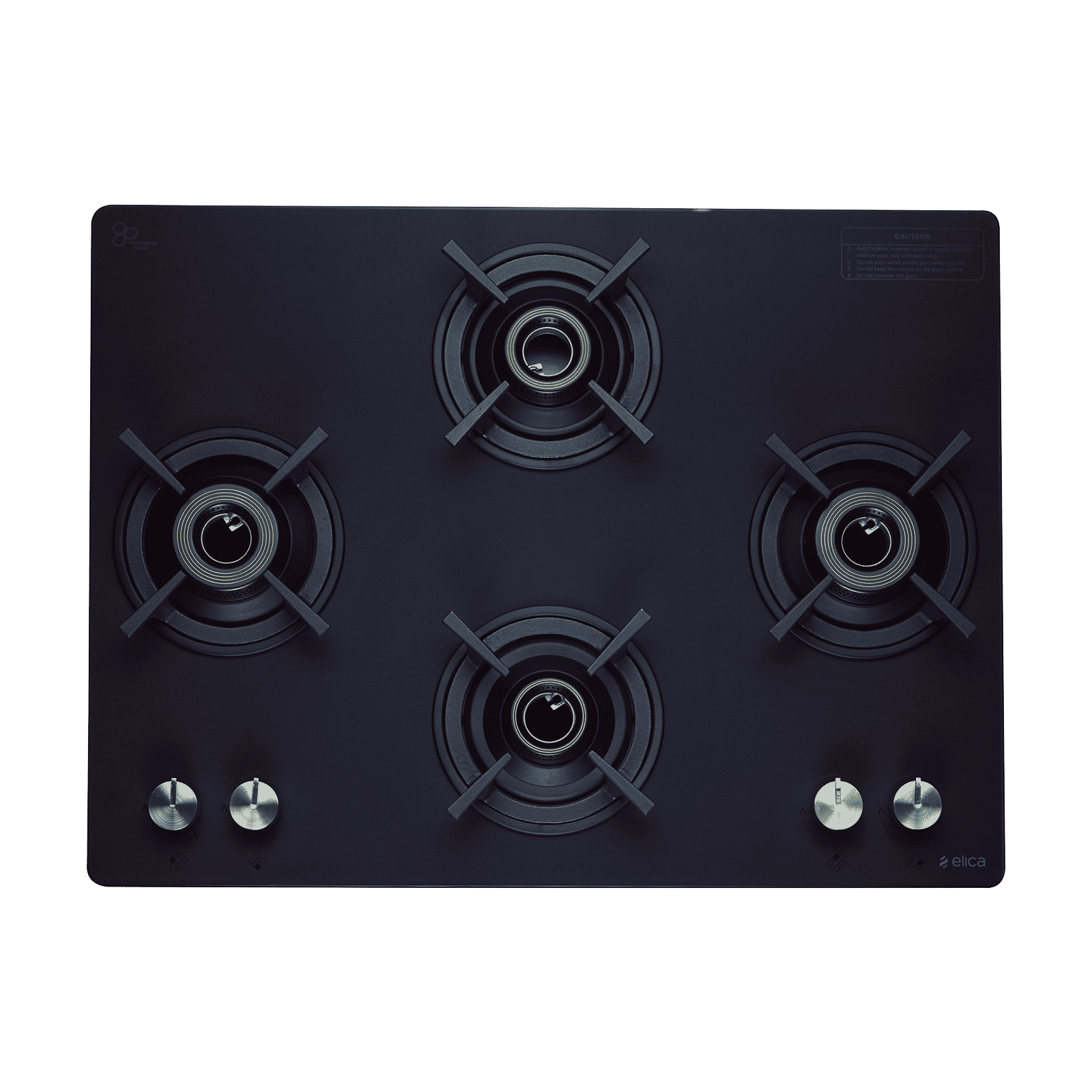 Elica SBF MATT LOTUS TKN 694 CT VETRO 2J AI BK Toughened Glass Top 4 Burner Automatic Gas Stove (Powder Coated Frame, Black)_2