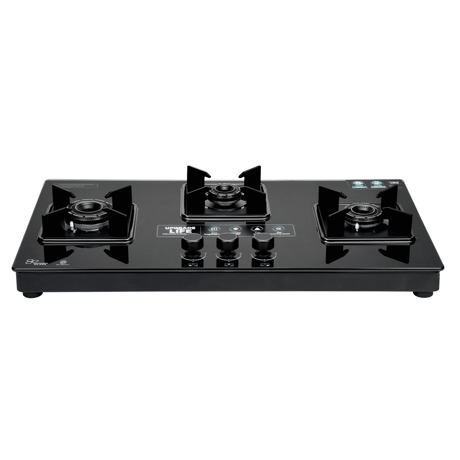 Croma Toughened Glass Top 3 Burner Automatic Hob (360 Degree Revolving Nozzle, Black) Croma Toughened Glass Top 3 Burner Automatic Hob (360 Degree Revolving Nozzle, Black)_5