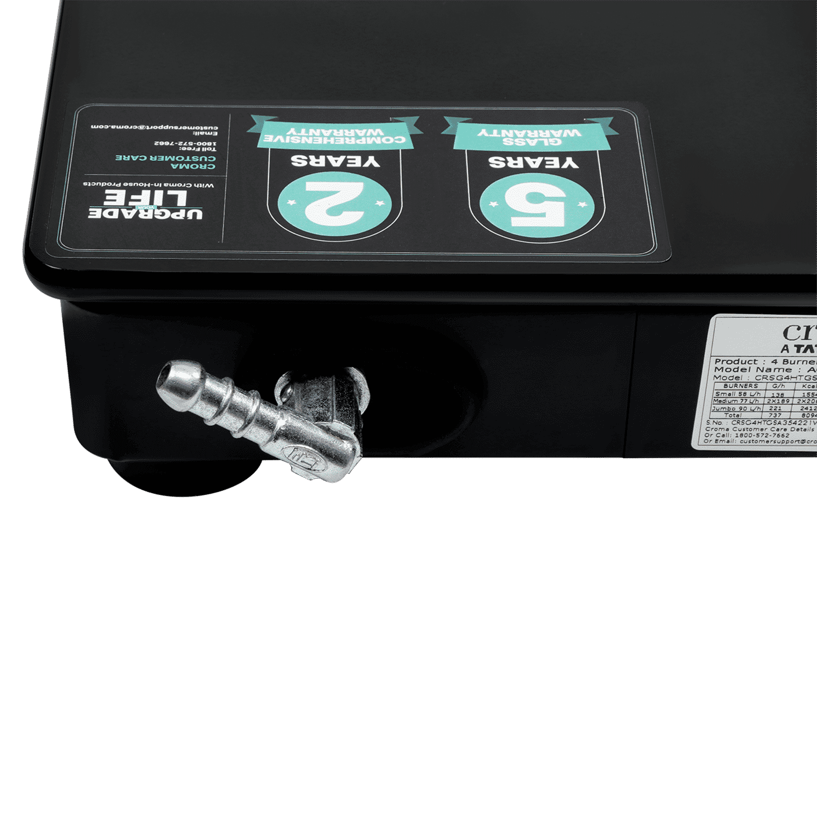 Croma Toughened Glass Top 4 Burner Automatic Hob (360 Degree Revolving Nozzle, Black) Croma Toughened Glass Top 4 Burner Automatic Hob (360 Degree Revolving Nozzle, Black)_9