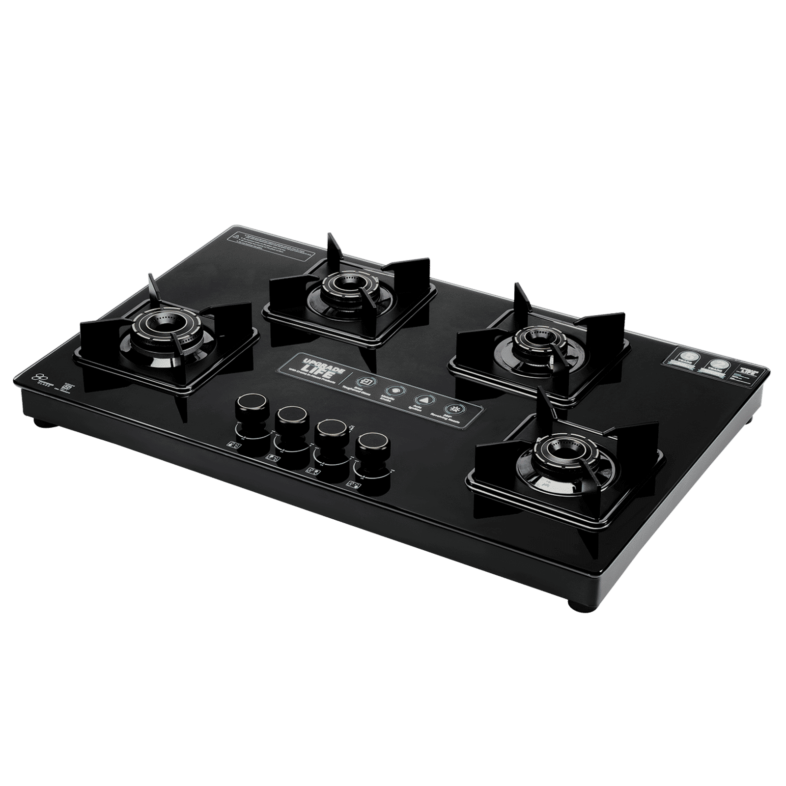Croma Toughened Glass Top 4 Burner Automatic Hob (360 Degree Revolving Nozzle, Black) Croma Toughened Glass Top 4 Burner Automatic Hob (360 Degree Revolving Nozzle, Black)_2