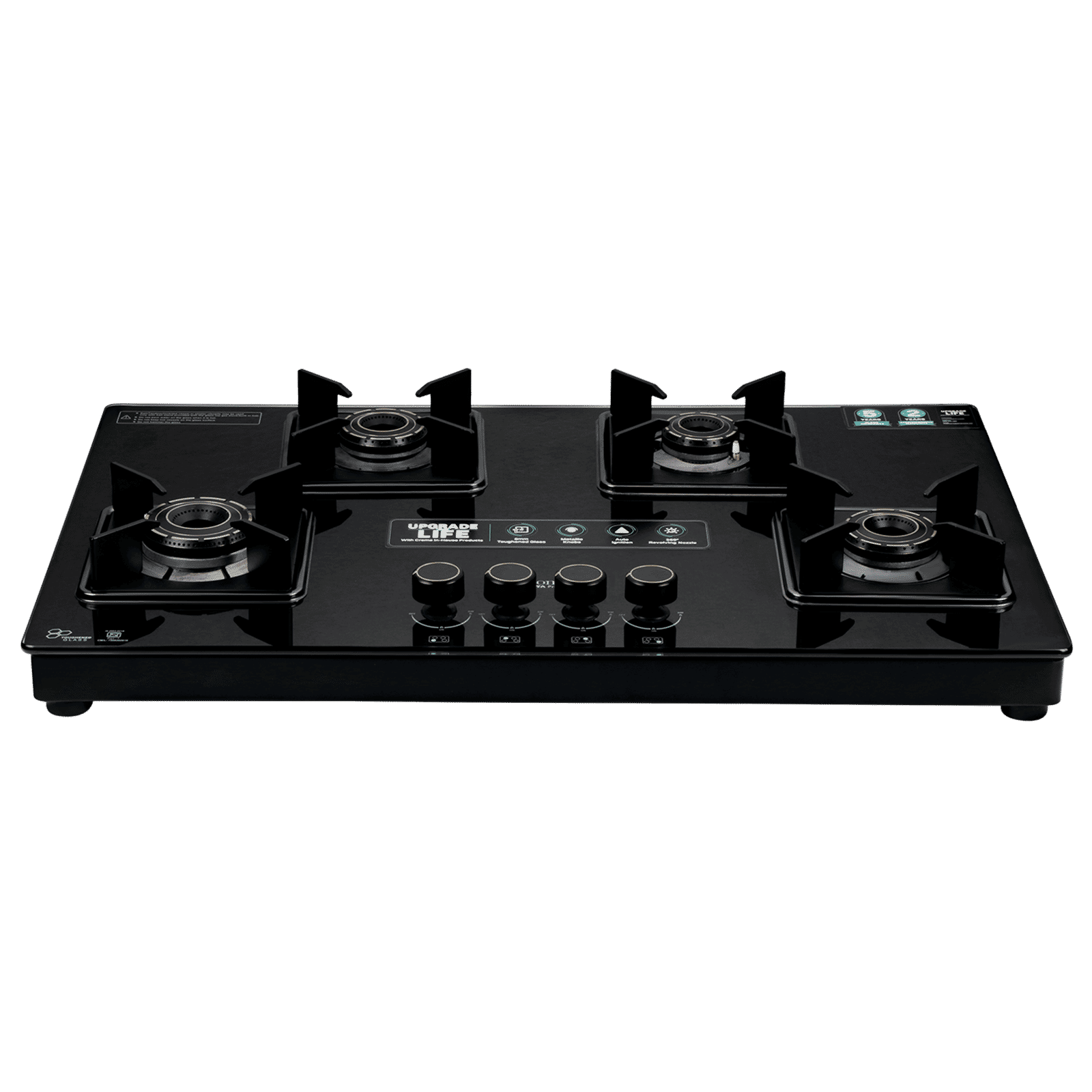Croma Toughened Glass Top 4 Burner Automatic Hob (360 Degree Revolving Nozzle, Black) Croma Toughened Glass Top 4 Burner Automatic Hob (360 Degree Revolving Nozzle, Black)_5