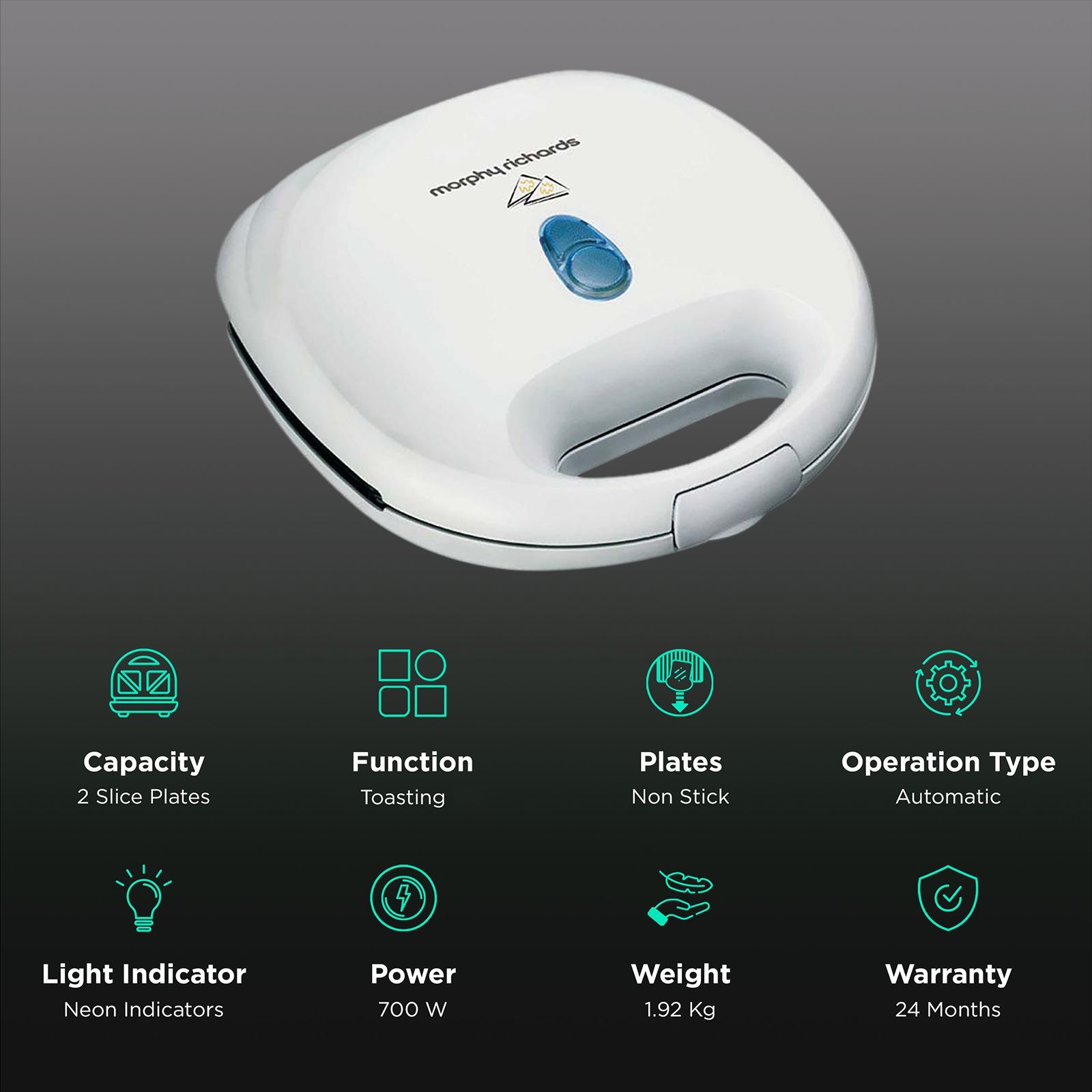 morphy richards SM 3007 700W 2 Slice Sandwich Maker with Anti Skid Feet (White)_3