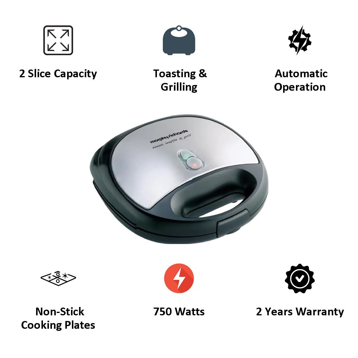 Morphy Richards 750 Watt 2 Slice Sandwich Maker (SM 3006 (TWG), Black)_5