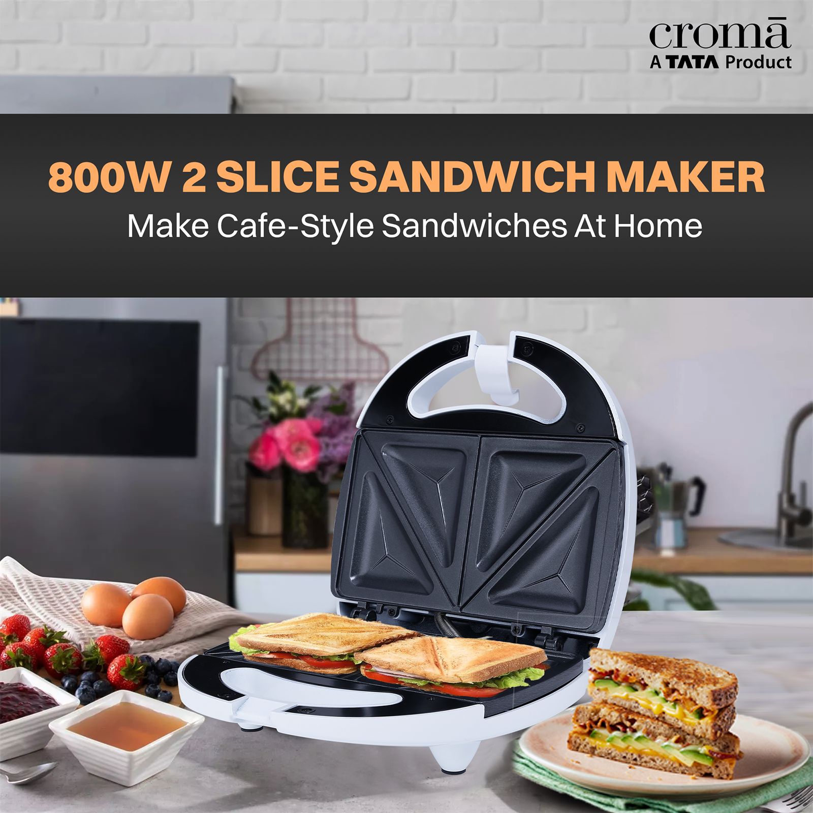Croma 800W 2 Slice Sandwich Maker with Automatic Operation (White)_7