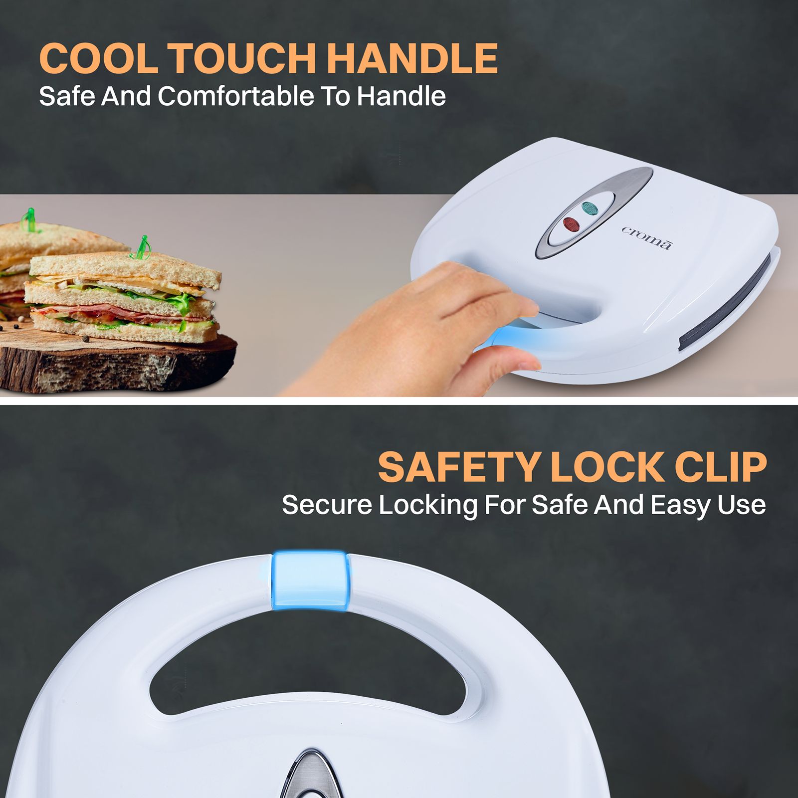 Croma 800W 2 Slice Sandwich Maker with Automatic Operation (White)_9