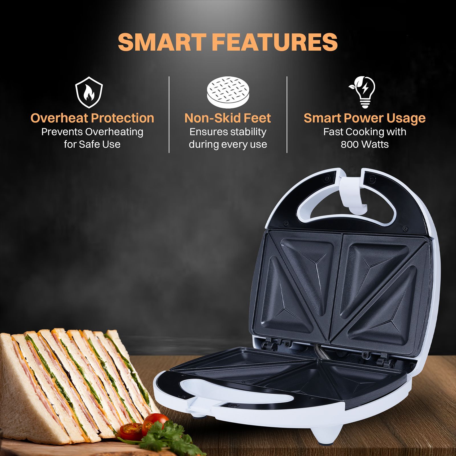 Croma 800W 2 Slice Sandwich Maker with Automatic Operation (White)_11