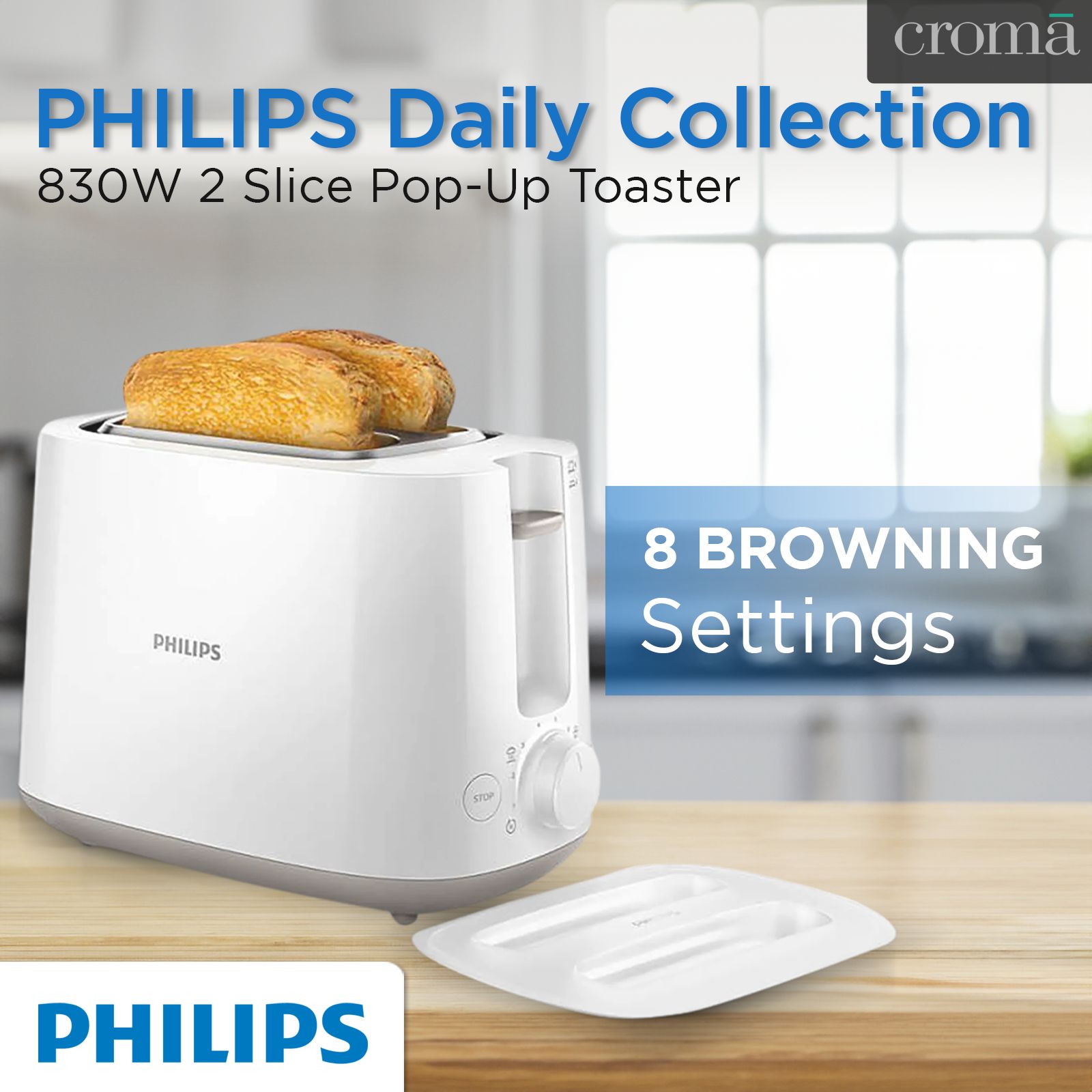 PHILIPS Daily Collection 900W 2 Slice Pop-Up Toaster with Integrated Bun Rack (White) PHILIPS Daily Collection 900W 2 Slice Pop-Up Toaster with Integrated Bun Rack (White)_9