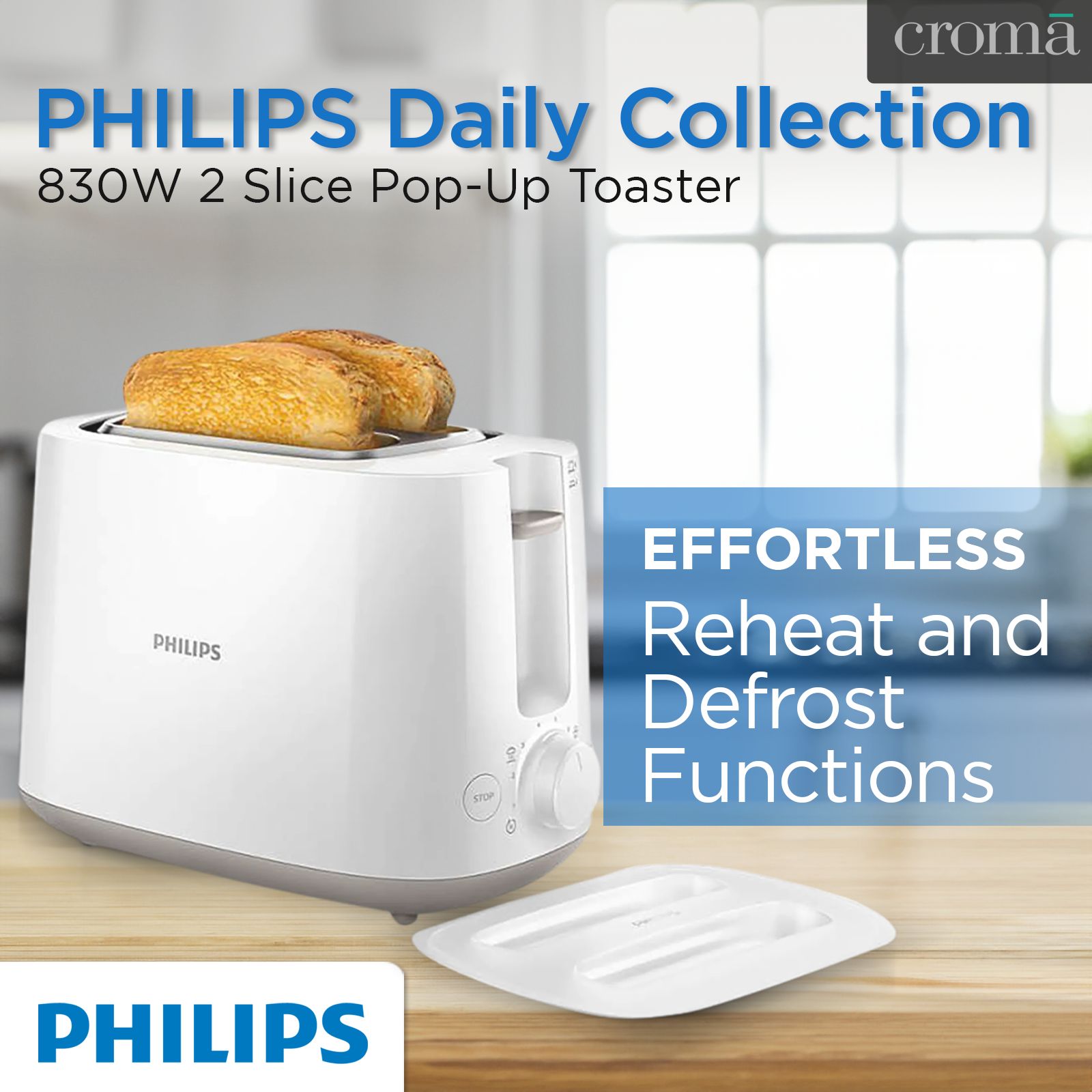 PHILIPS Daily Collection 900W 2 Slice Pop-Up Toaster with Integrated Bun Rack (White) PHILIPS Daily Collection 900W 2 Slice Pop-Up Toaster with Integrated Bun Rack (White)_12