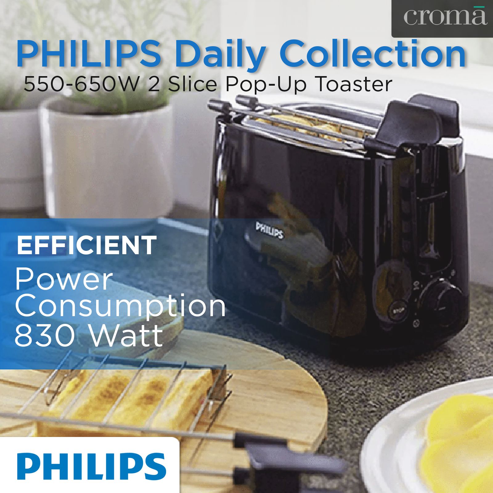 PHILIPS Daily Collection 650W 2 Slice Pop-Up Toaster with Integrated Bun Rack (Black) PHILIPS Daily Collection 650W 2 Slice Pop-Up Toaster with Integrated Bun Rack (Black)_9
