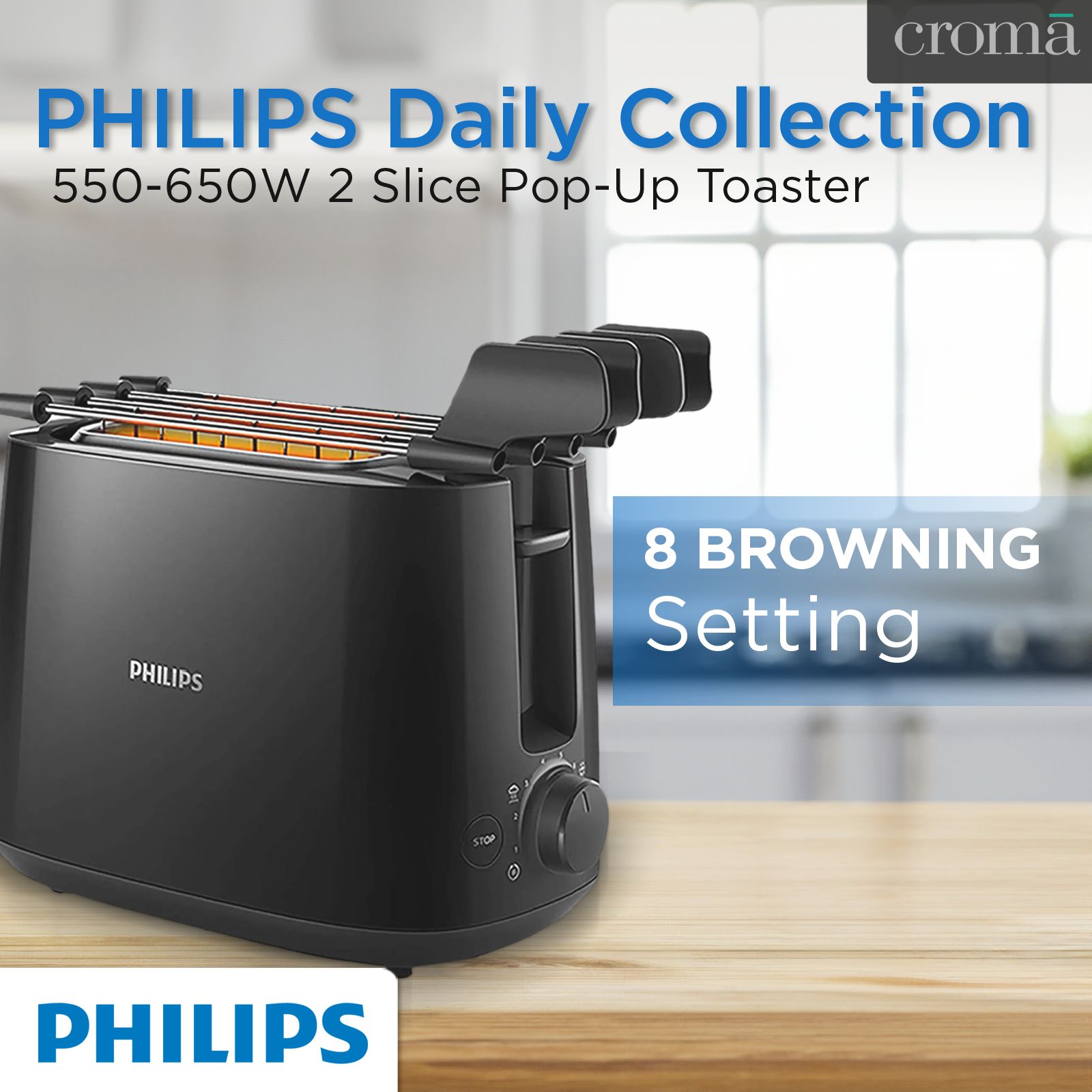 PHILIPS Daily Collection 650W 2 Slice Pop-Up Toaster with Integrated Bun Rack (Black) PHILIPS Daily Collection 650W 2 Slice Pop-Up Toaster with Integrated Bun Rack (Black)_10