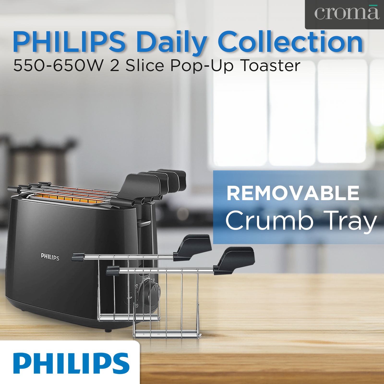 PHILIPS Daily Collection 650W 2 Slice Pop-Up Toaster with Integrated Bun Rack (Black) PHILIPS Daily Collection 650W 2 Slice Pop-Up Toaster with Integrated Bun Rack (Black)_11