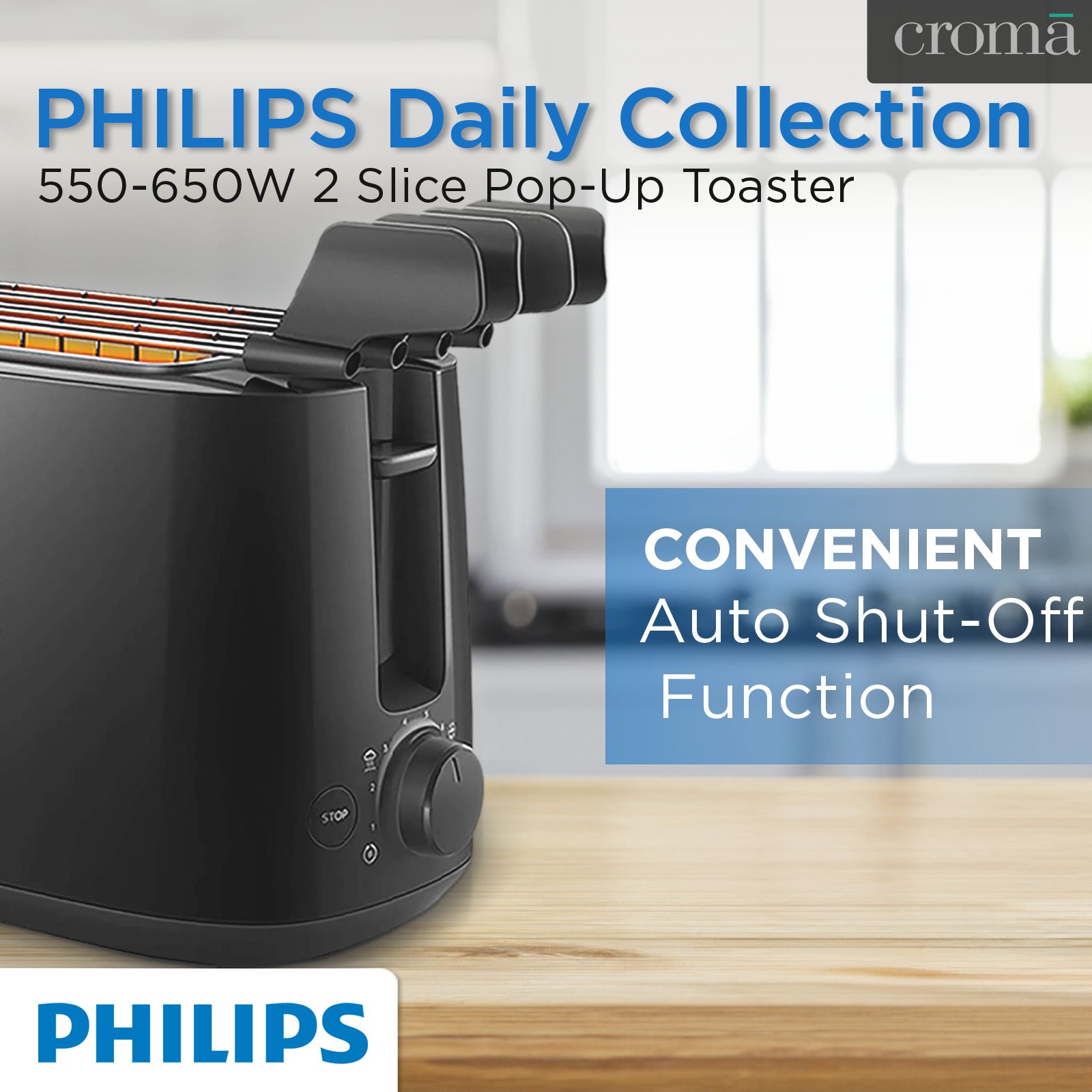 PHILIPS Daily Collection 650W 2 Slice Pop-Up Toaster with Integrated Bun Rack (Black) PHILIPS Daily Collection 650W 2 Slice Pop-Up Toaster with Integrated Bun Rack (Black)_12