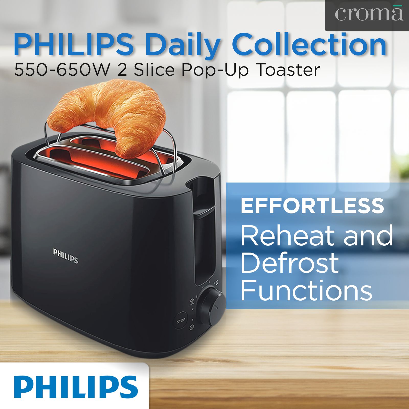 PHILIPS Daily Collection 650W 2 Slice Pop-Up Toaster with Integrated Bun Rack (Black) PHILIPS Daily Collection 650W 2 Slice Pop-Up Toaster with Integrated Bun Rack (Black)_13