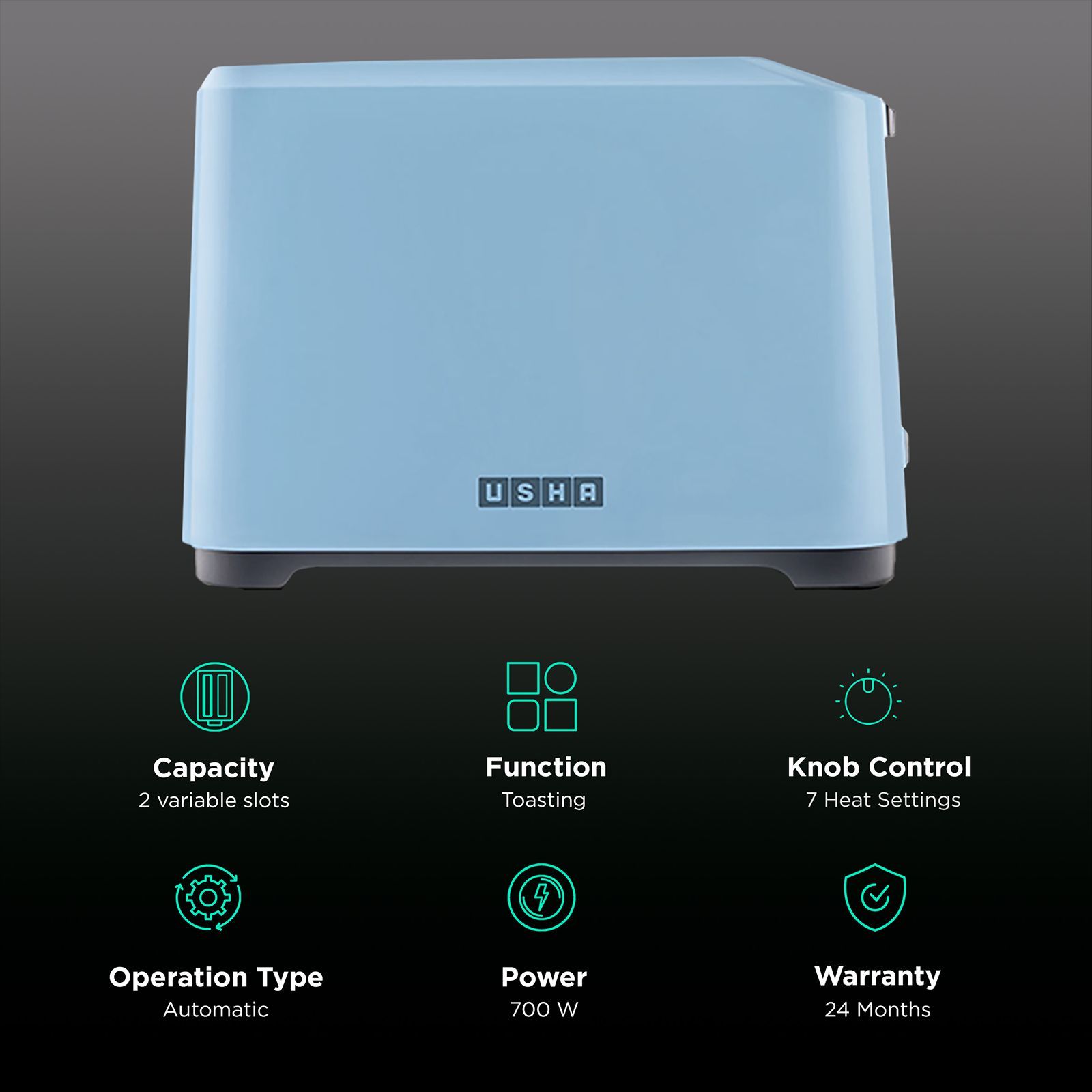 USHA PT 3720 700W 2 Slice Pop-Up Toaster with Plastic Shock Proof Body (Ice Blue)_3