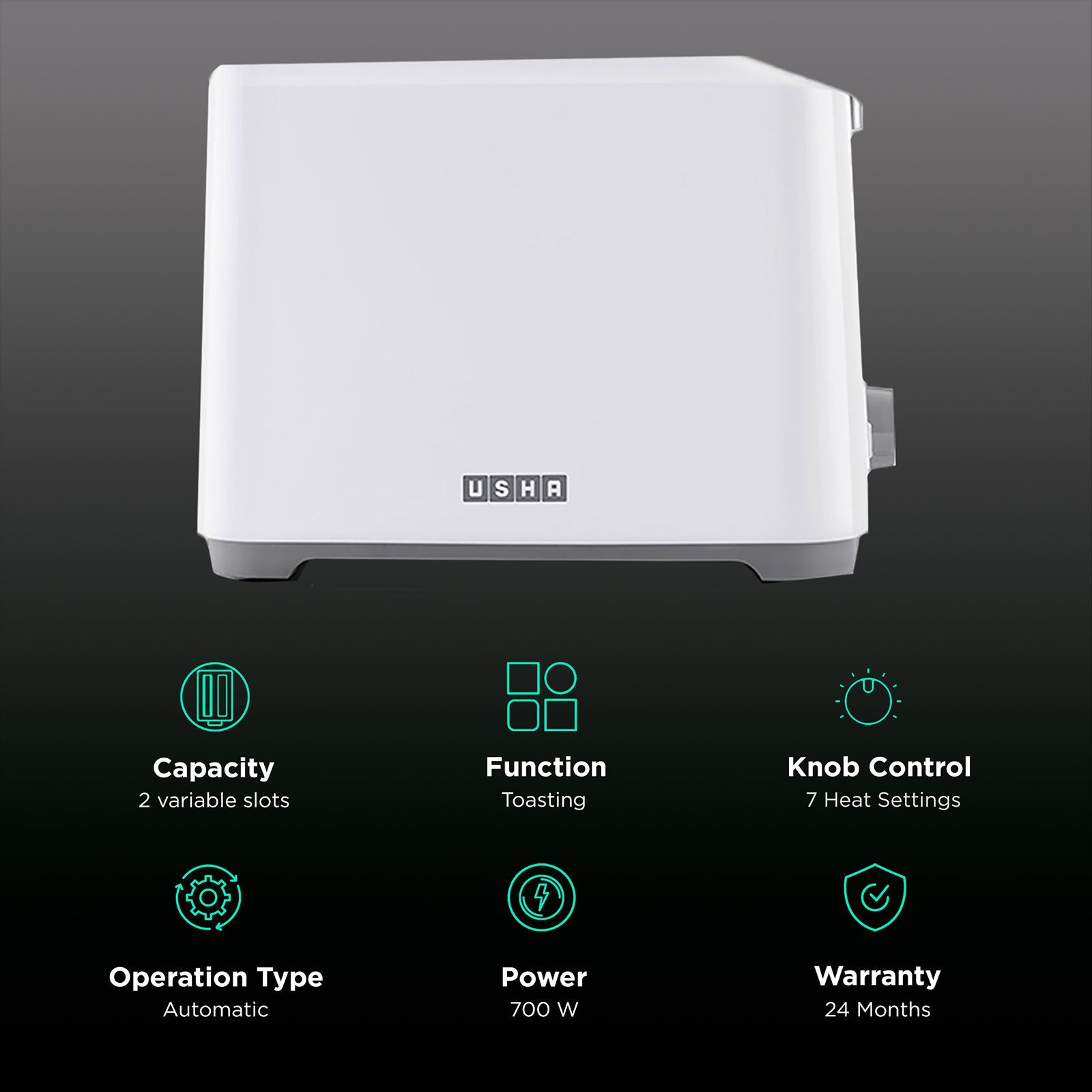 USHA PT 3720 700W 2 Slice Pop-Up Toaster with Plastic Shock Proof Body (White)_3