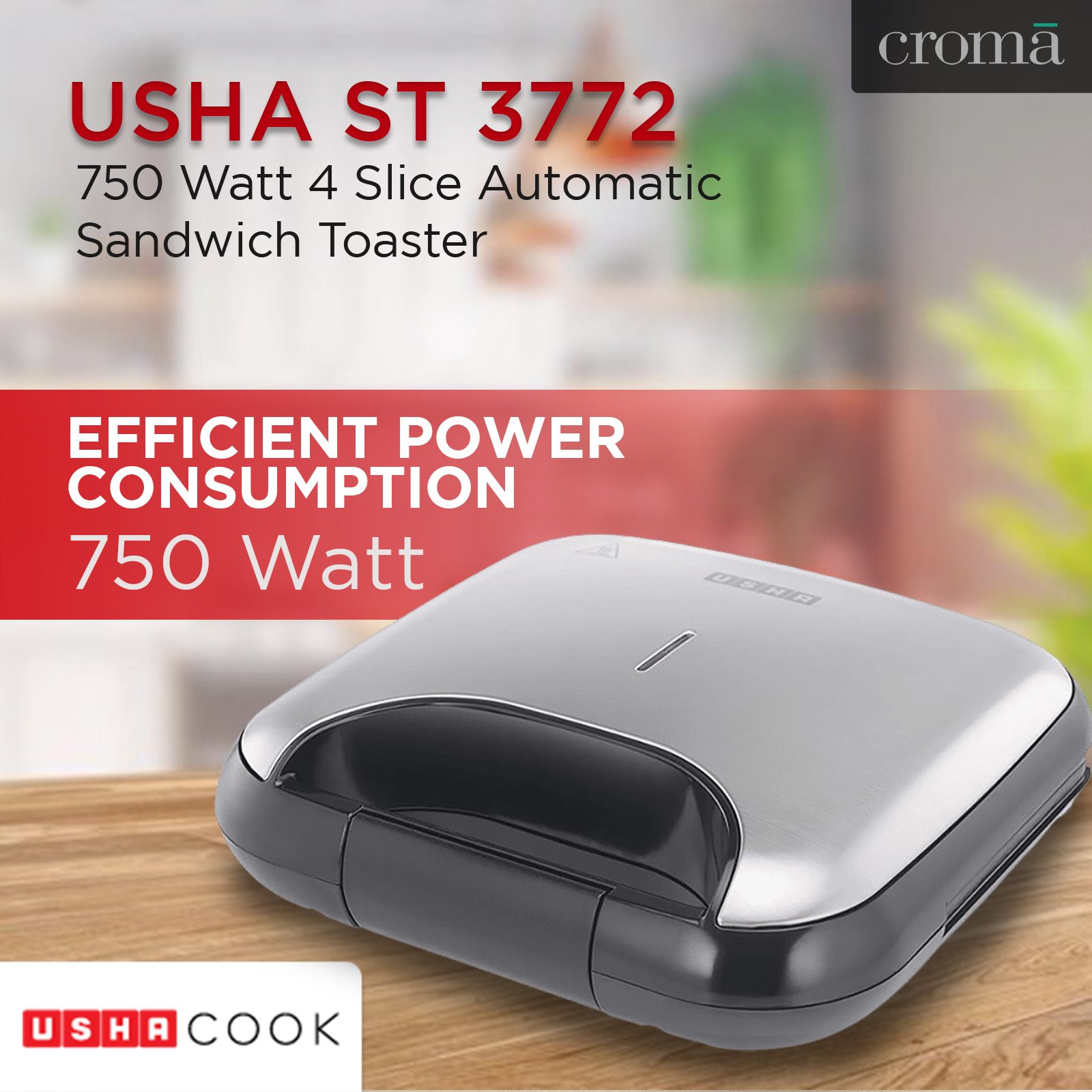 USHA ST 3772 750 Watt 4 Slice Automatic Sandwich Toaster (Non-stick Teflon Coating Plates, Black)_10