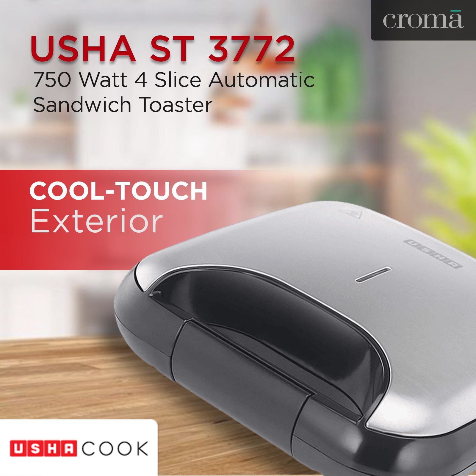 USHA ST 3772 750 Watt 4 Slice Automatic Sandwich Toaster (Non-stick Teflon Coating Plates, Black)_13