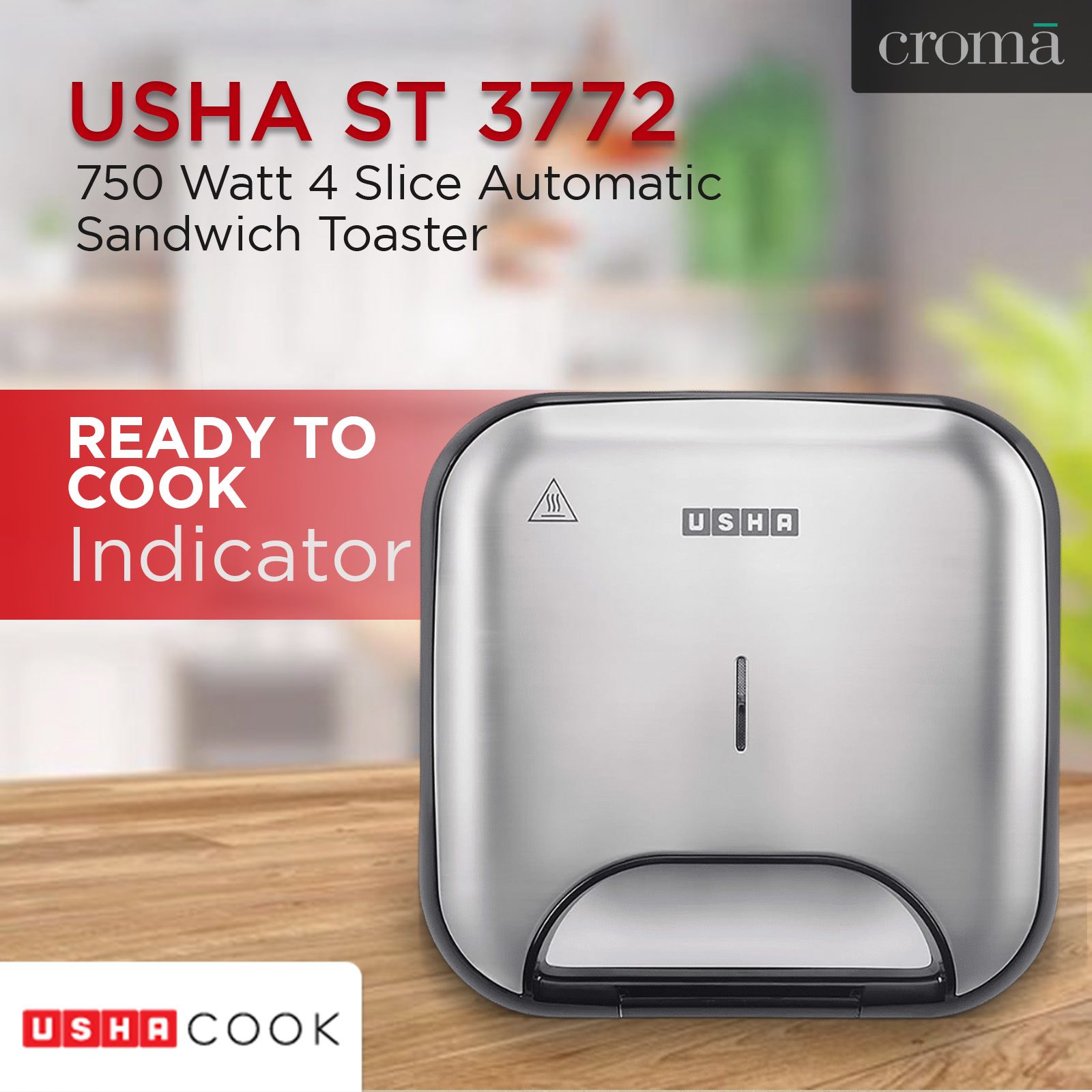 USHA ST 3772 750 Watt 4 Slice Automatic Sandwich Toaster (Non-stick Teflon Coating Plates, Black)_14