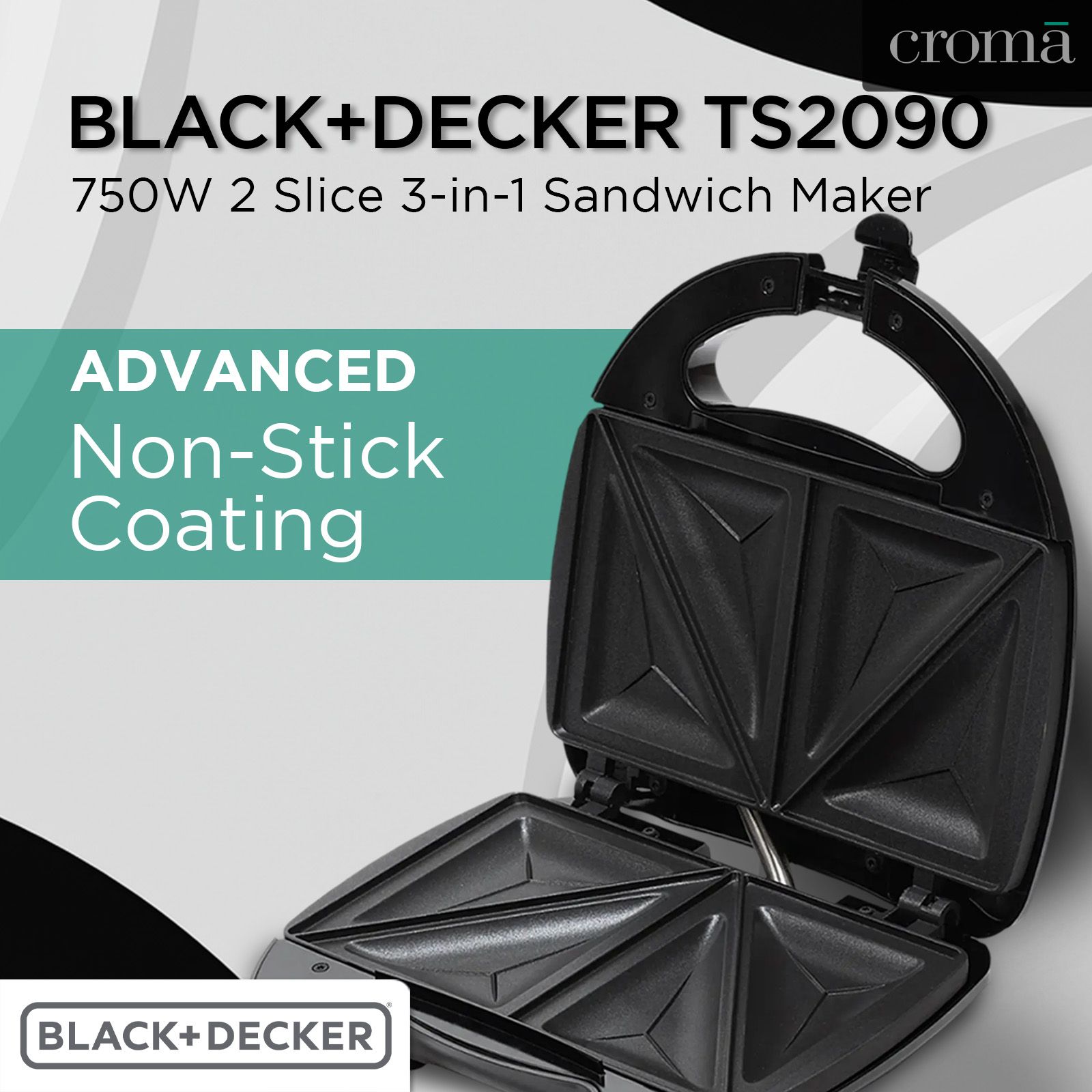 BLACK+DECKER TS2090 750W 2 Slice 3-in-1 Sandwich Maker with Cool Touch Exterior (Black)_17