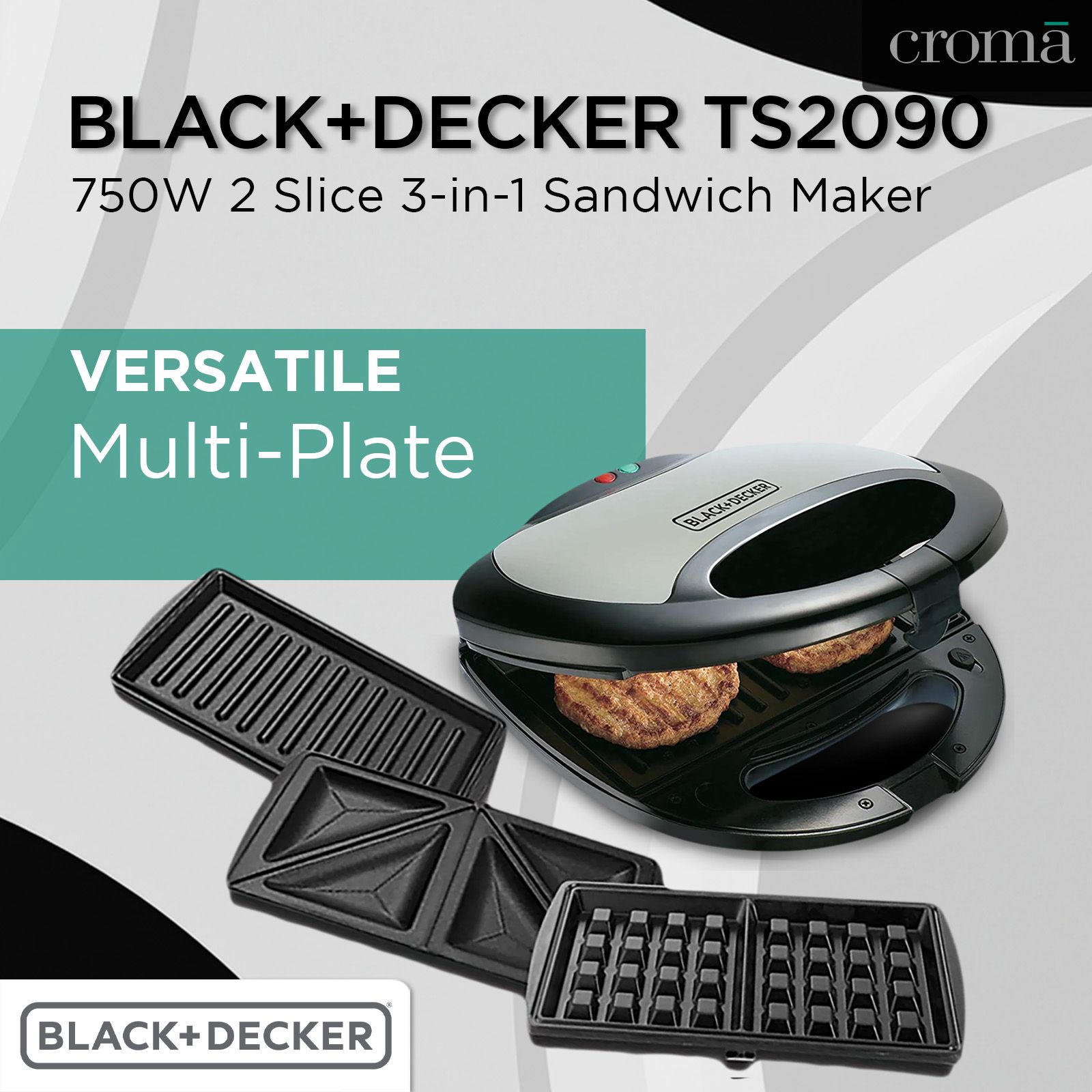 BLACK+DECKER TS2090 750W 2 Slice 3-in-1 Sandwich Maker with Cool Touch Exterior (Black)_20