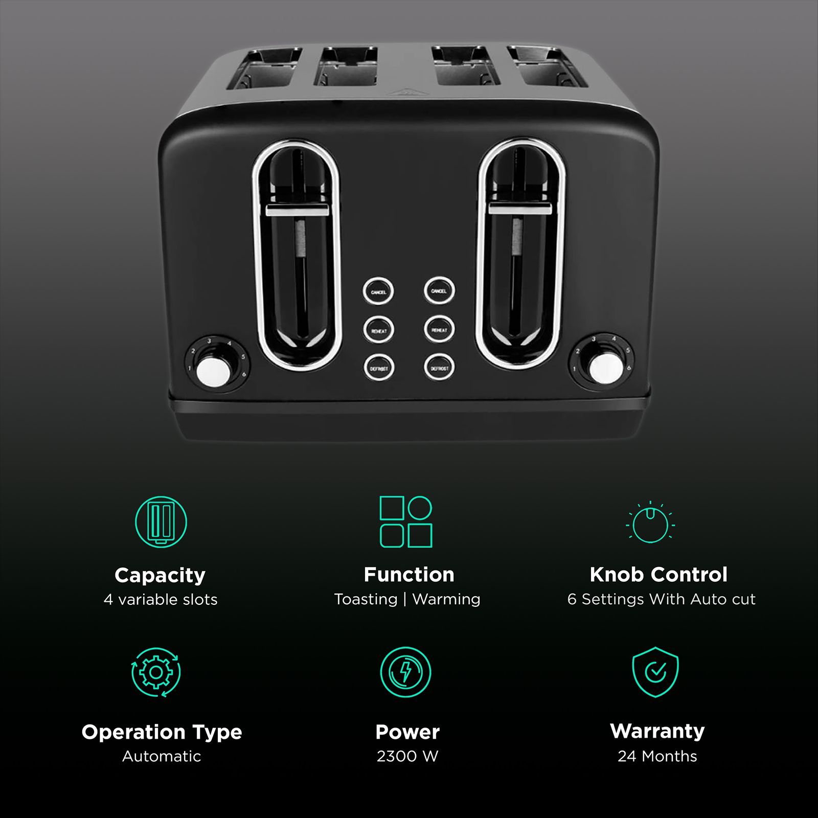 BLACK+DECKER BXTO0401IN 2300W 4 Slice Pop-Up Toaster with Cool Touch Handle (Grey) BLACK+DECKER BXTO0401IN 2300W 4 Slice Pop-Up Toaster with Cool Touch Handle (Grey)_3