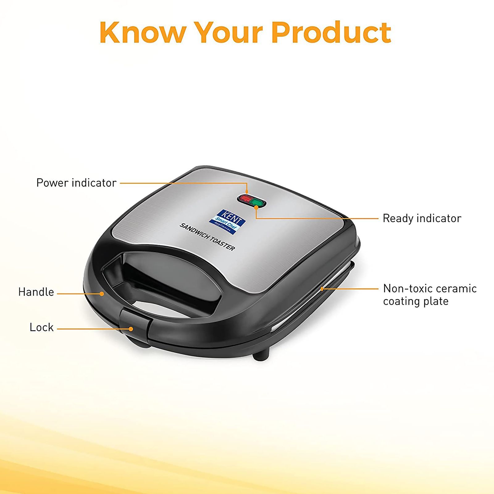 KENT 700W 4 Slice Sandwich Maker with Automatic Temperature Cut Off (Black & Metallic Silver)_10