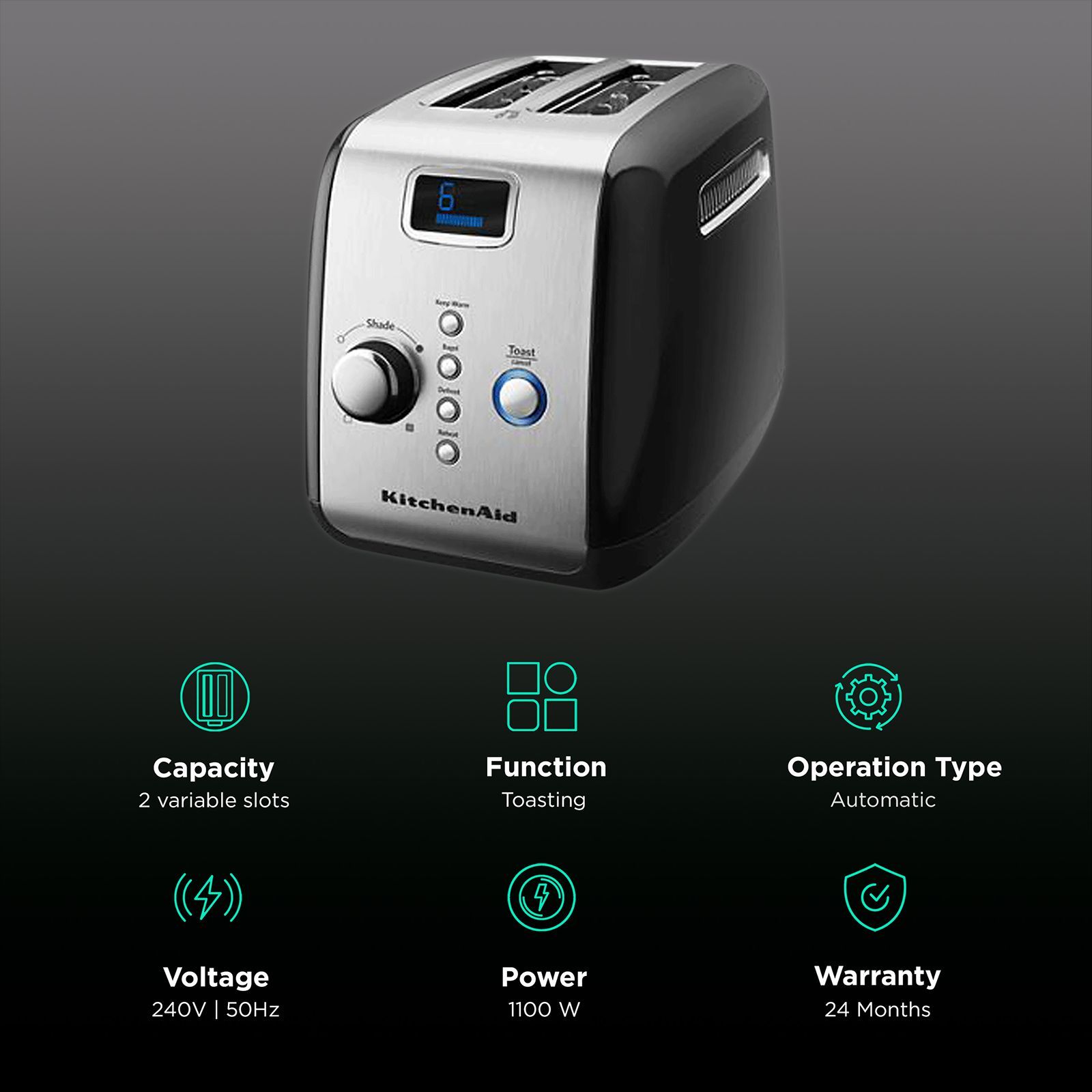 KitchenAid 1100W 2 Slice Pop-Up Toaster with Auto Shut Off Function (Empire Red)_3