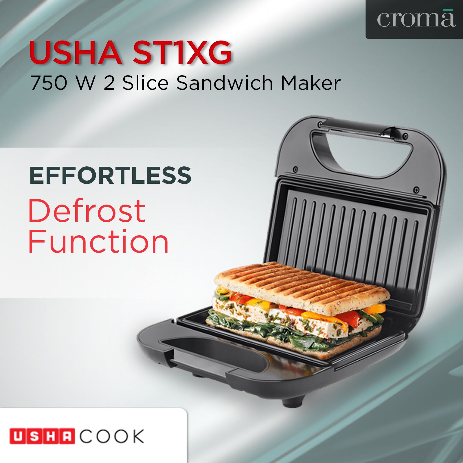 USHA ST1XG 750 W 2 Slice Sandwich Maker with Defrost Fun)_14