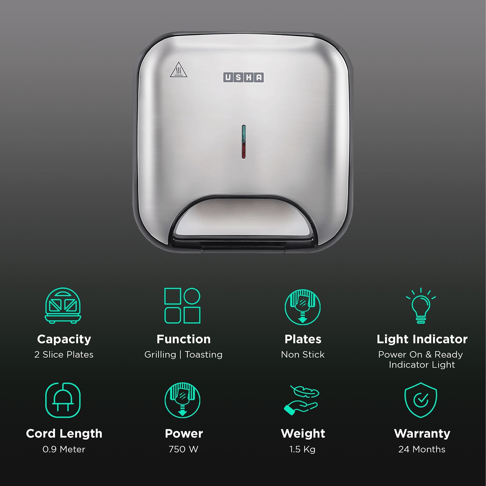 USHA ST1XG 750 W 2 Slice Sandwich Maker with Defrost Fun)_3