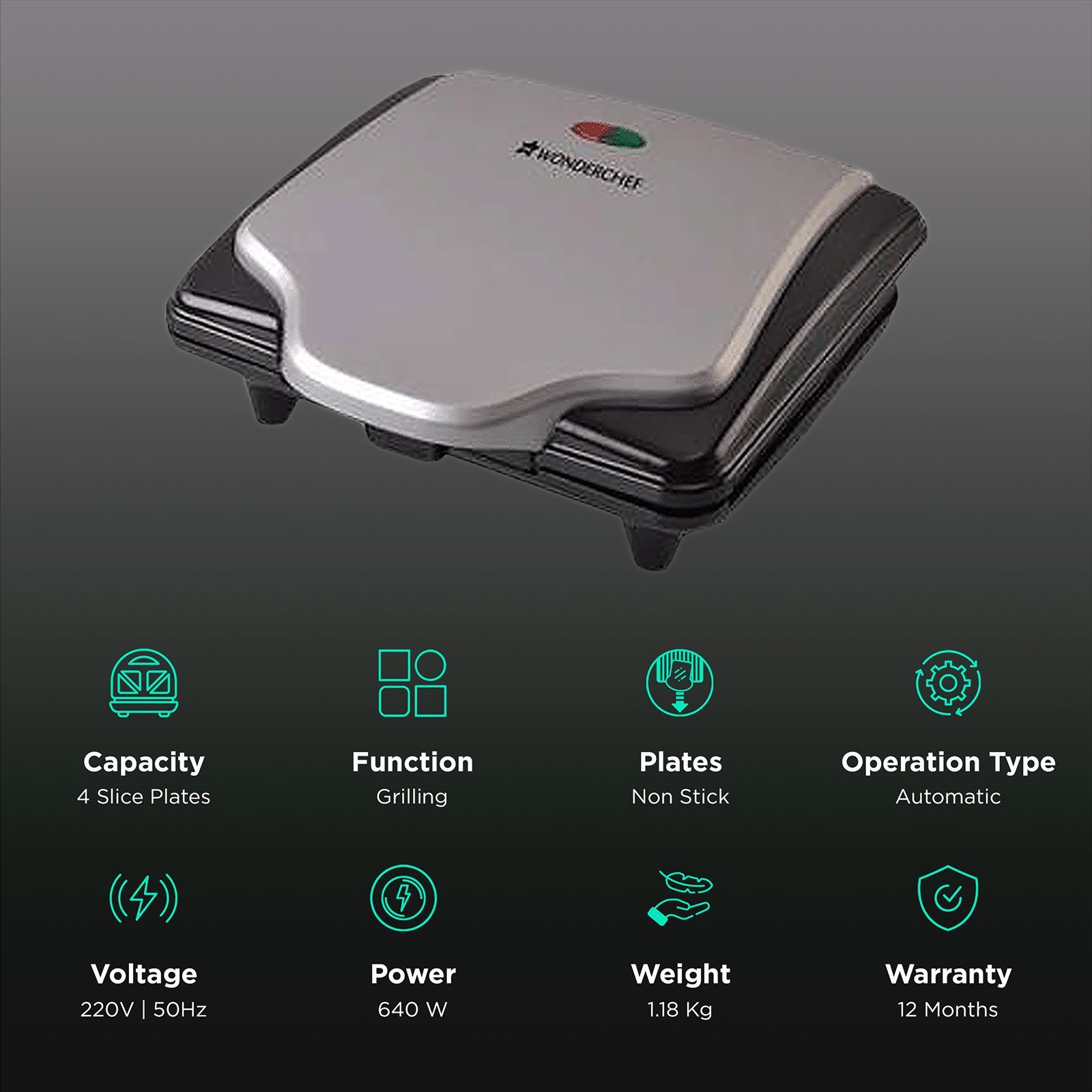 WONDERCHEF Acura 640W 4 Slice Sandwich Maker with Automatic Thermostat (Black) WONDERCHEF Acura 640W 4 Slice Sandwich Maker with Automatic Thermostat (Black)_3