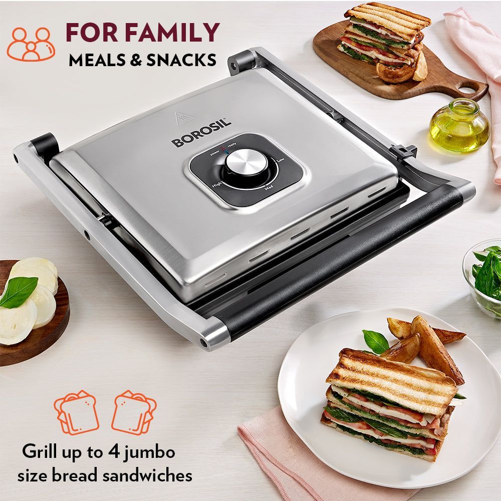 BOROSIL SuperJumbo 2000W 4 Slice Sandwich Maker with Oil Drip Collector Tray (Silver)_12