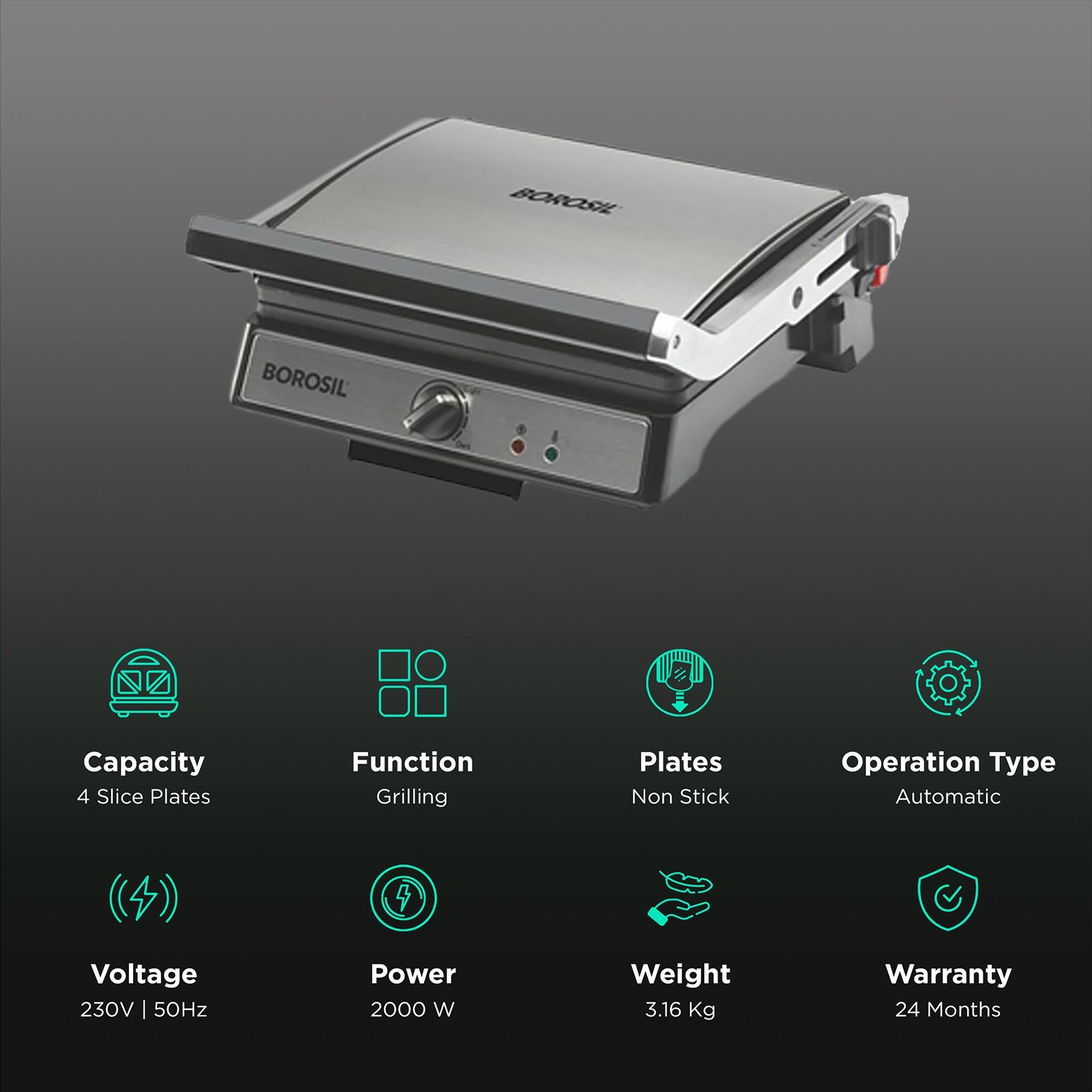 BOROSIL SuperJumbo 2000W 4 Slice Sandwich Maker with Oil Drip Collector Tray (Silver) BOROSIL SuperJumbo 2000W 4 Slice Sandwich Maker with Oil Drip Collector Tray (Silver)_3