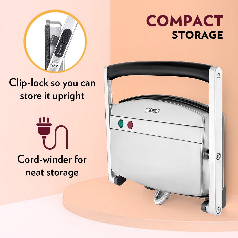 BOROSIL Jumbo 1000W 2 Slice Sandwich Maker with Lid Lock (Silver)_9