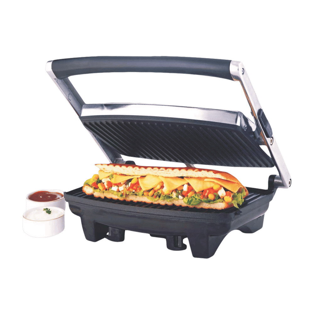 BOROSIL Jumbo 1000W 2 Slice Sandwich Maker with Lid Lock (Silver)_10