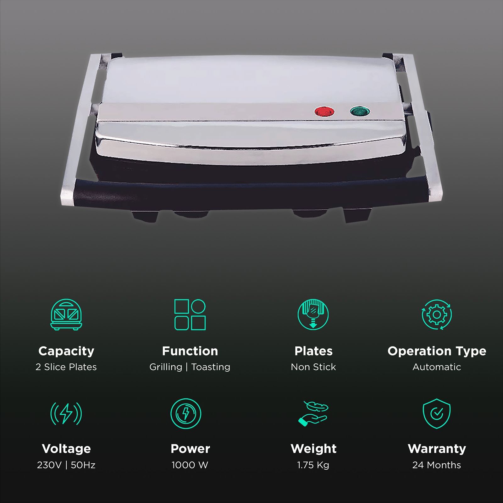 BOROSIL Jumbo 1000W 2 Slice Sandwich Maker with Lid Lock (Silver)_3