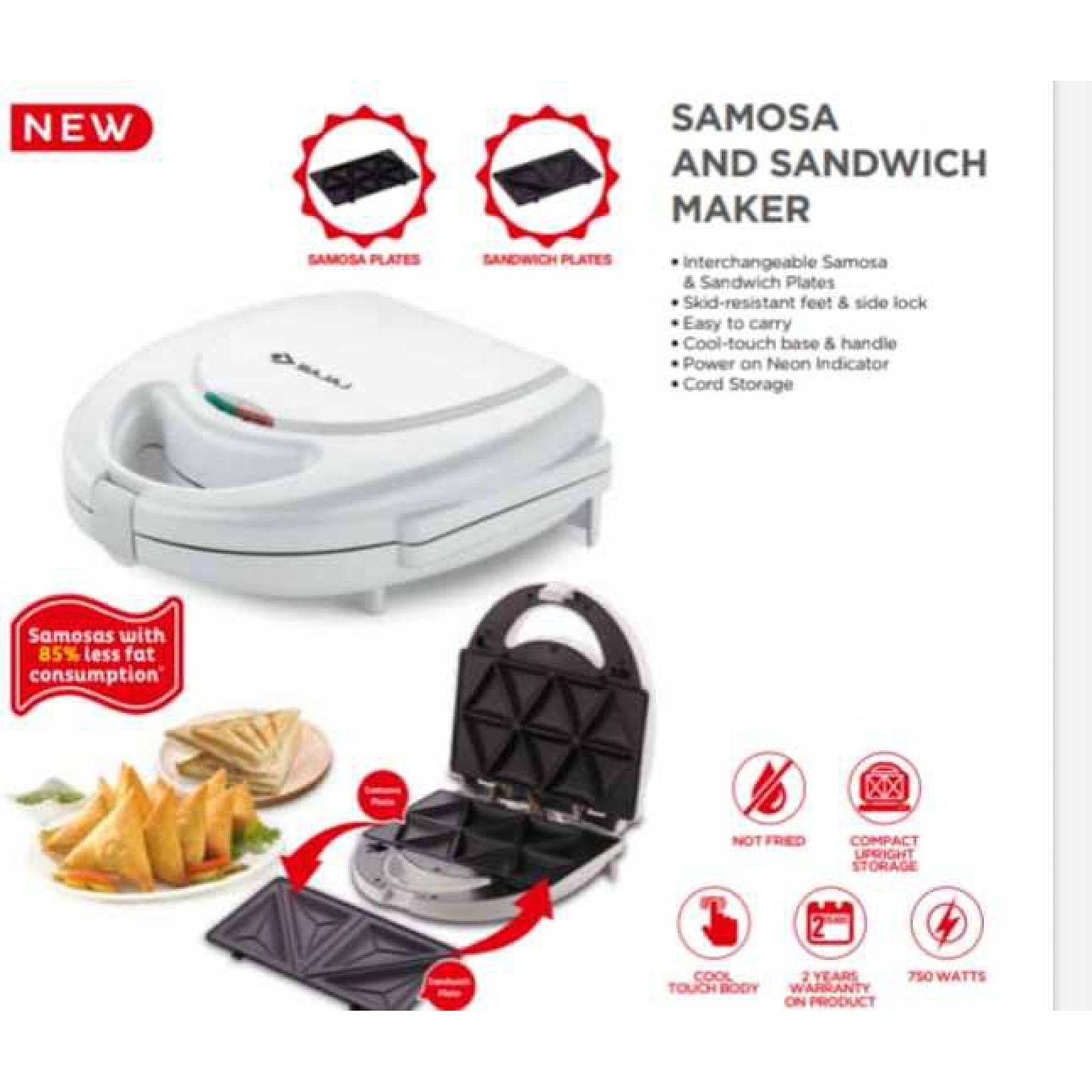 BAJAJ 750W 10 4 Slice 2-in-1 Sandwich Maker with Skid Resistant Feet (White) BAJAJ 750W 10 4 Slice 2-in-1 Sandwich Maker with Skid Resistant Feet (White)_7