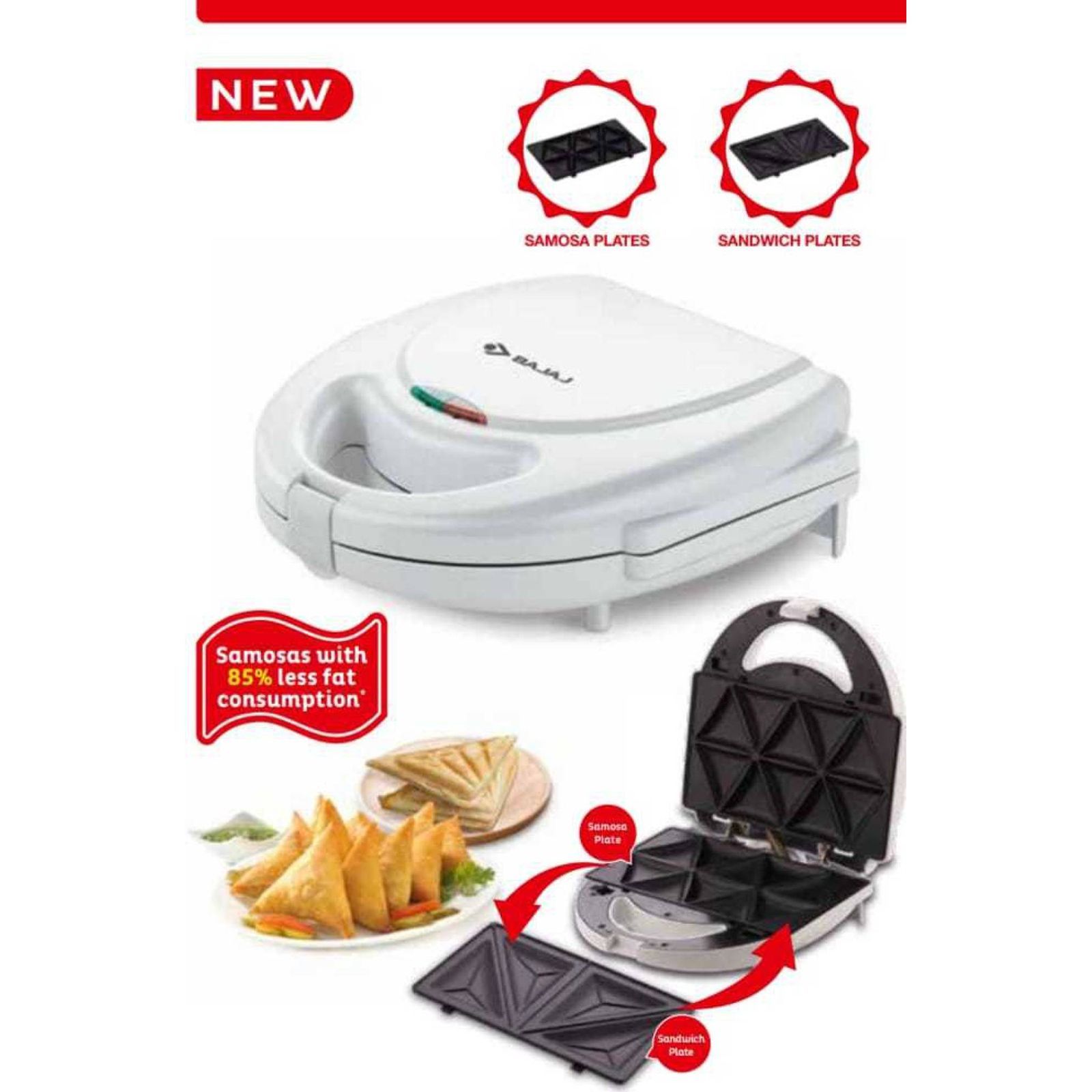 BAJAJ 750W 10 4 Slice 2-in-1 Sandwich Maker with Skid Resistant Feet (White) BAJAJ 750W 10 4 Slice 2-in-1 Sandwich Maker with Skid Resistant Feet (White)_12