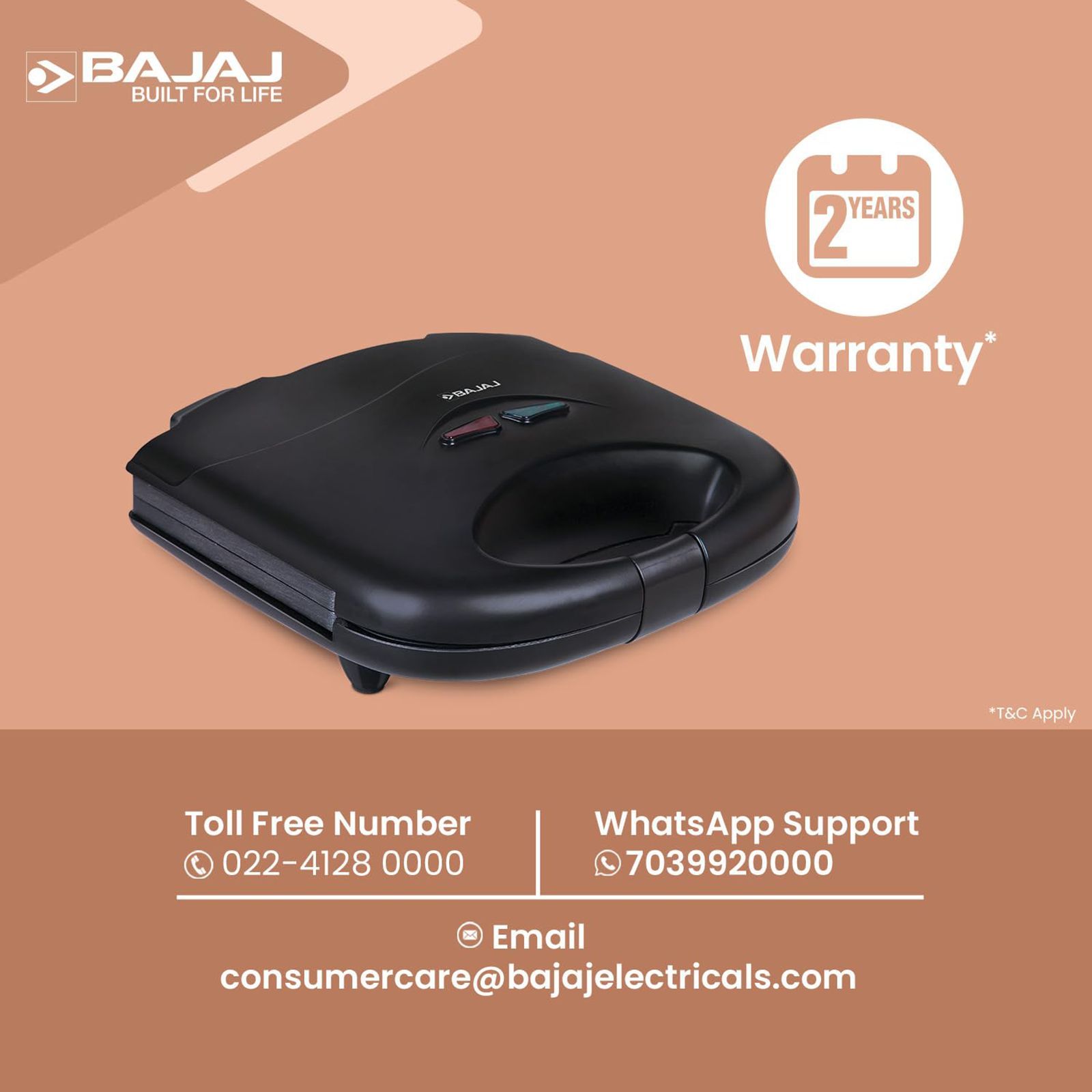 BAJAJ SWX 3 Deluxe 800W 2 Slice Sandwich Maker with LED Neon Indicator (Black) BAJAJ SWX 3 Deluxe 800W 2 Slice Sandwich Maker with LED Neon Indicator (Black)_11