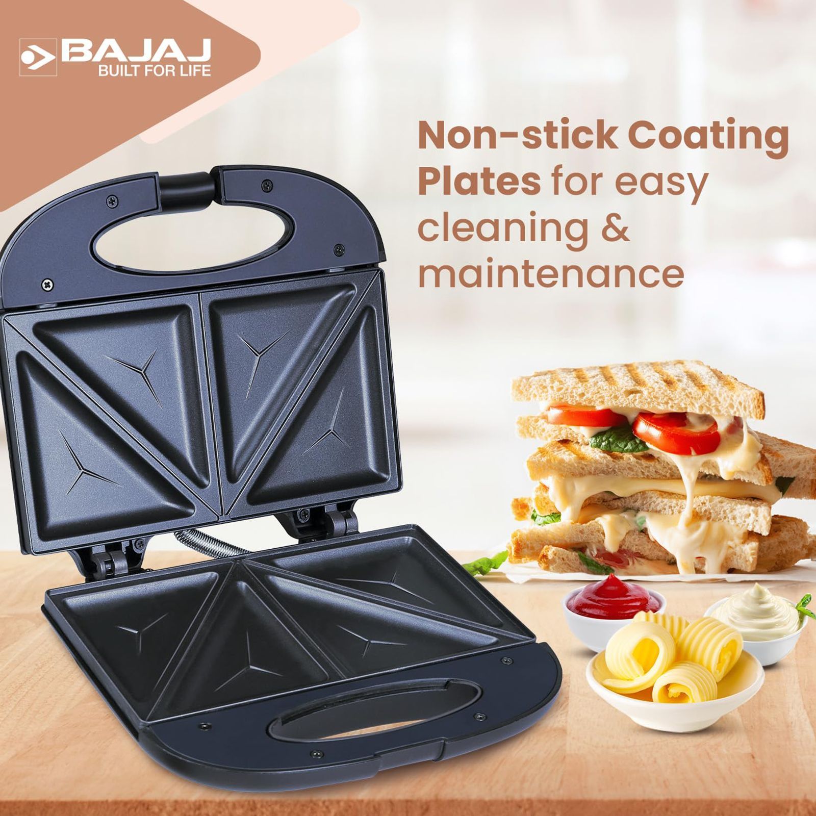 BAJAJ SWX 3 Deluxe 800W 2 Slice Sandwich Maker with LED Neon Indicator (Black) BAJAJ SWX 3 Deluxe 800W 2 Slice Sandwich Maker with LED Neon Indicator (Black)_12