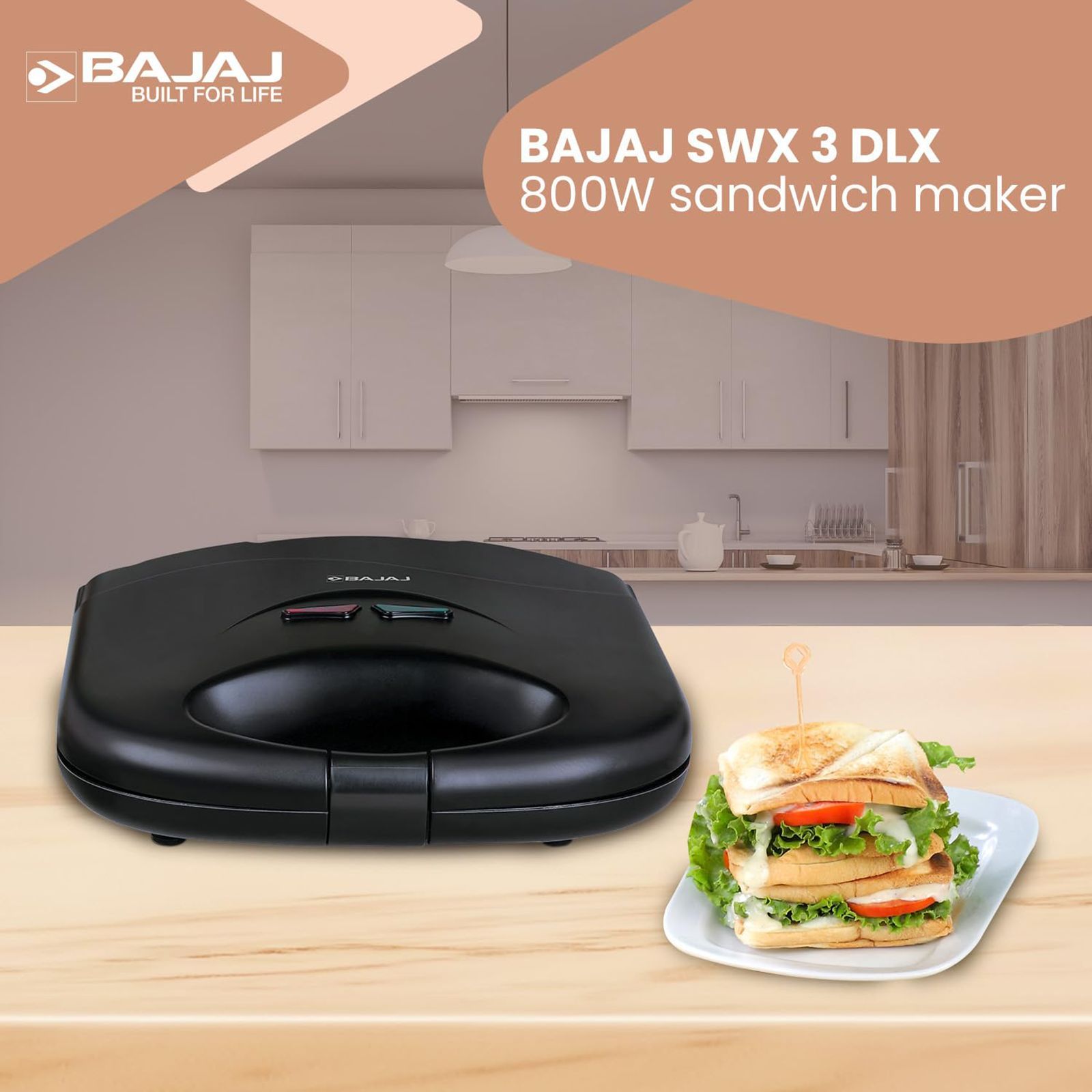 BAJAJ SWX 3 Deluxe 800W 2 Slice Sandwich Maker with LED Neon Indicator (Black) BAJAJ SWX 3 Deluxe 800W 2 Slice Sandwich Maker with LED Neon Indicator (Black)_15
